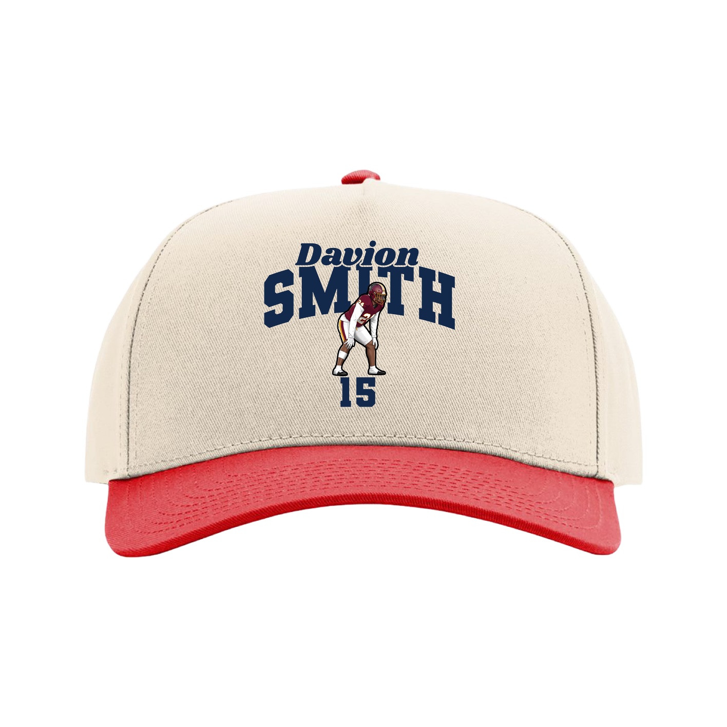 Full Fabric Five-Panel Champ Cap — Signature Arch in Cream/Red