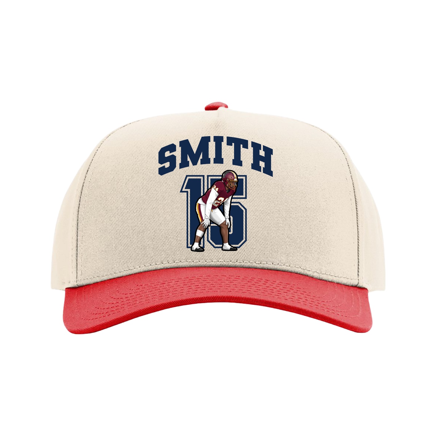 Full Fabric Five-Panel Champ Cap — Number in Cream/Red
