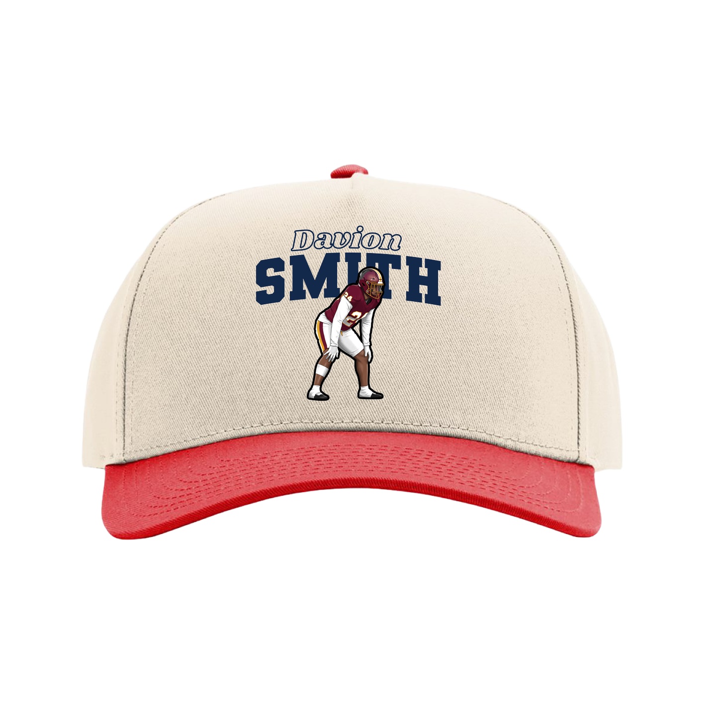 Full Fabric Five-Panel Champ Cap — Name Arch in Cream/Red