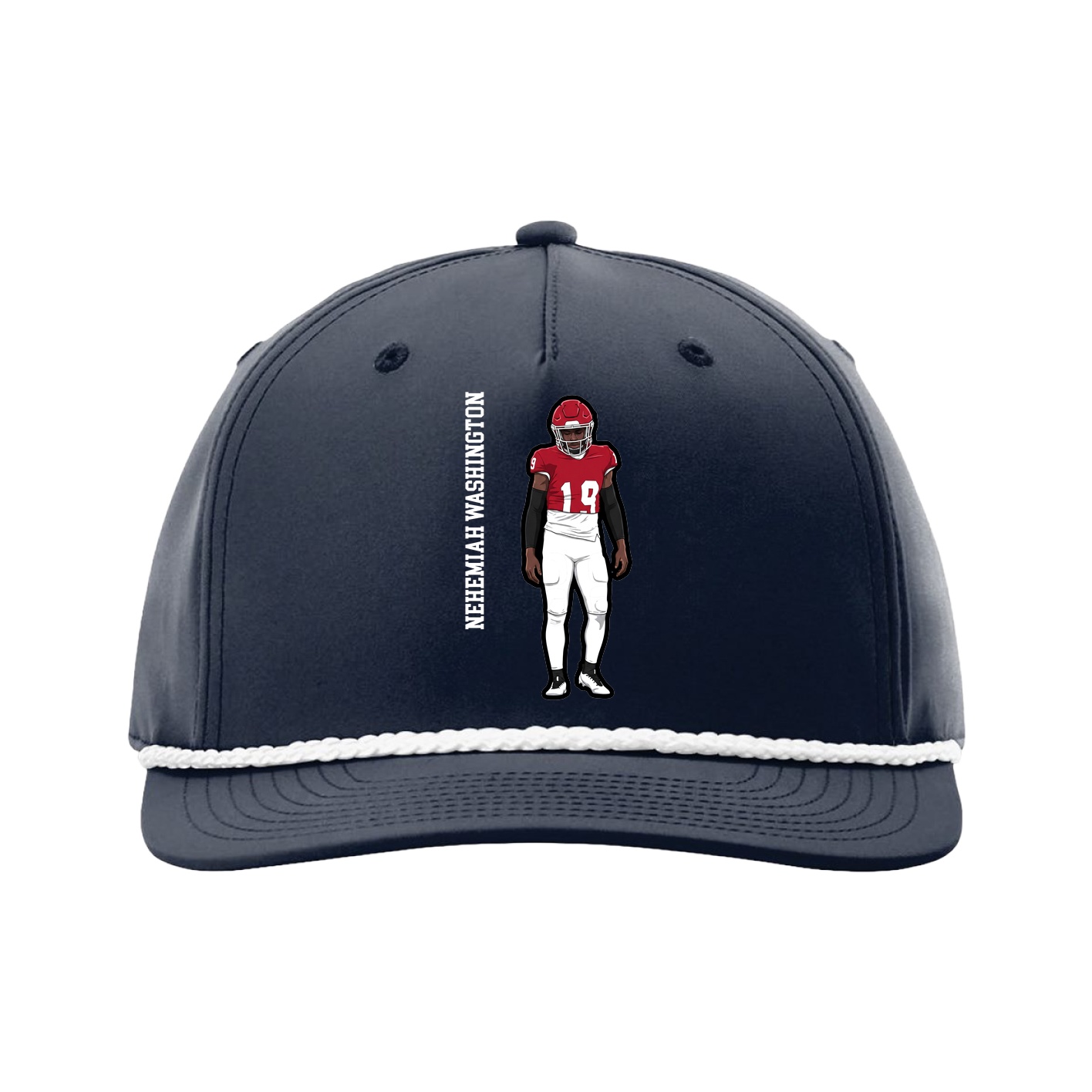 Five-Panel Classic Rope Cap — Name Vertical in Navy