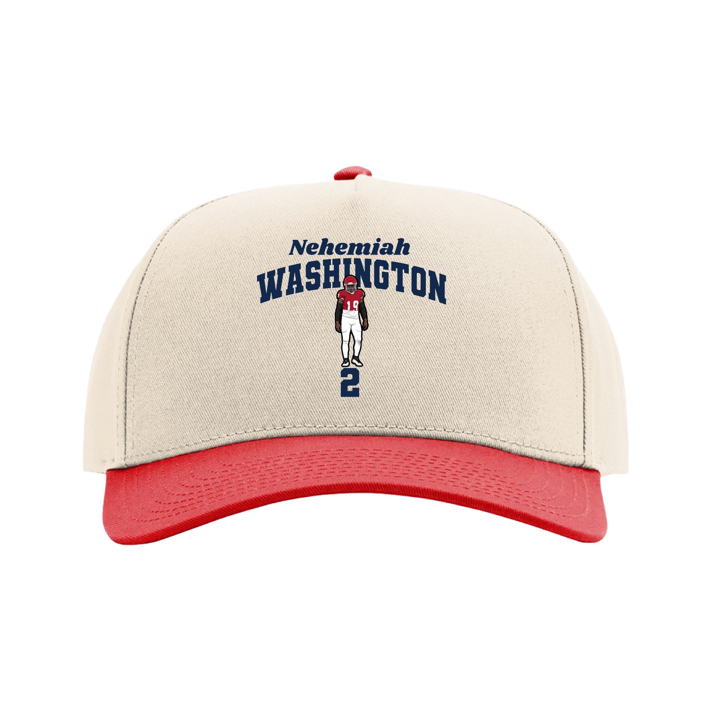Full Fabric Five-Panel Champ Cap — Signature Arch in Cream/Red