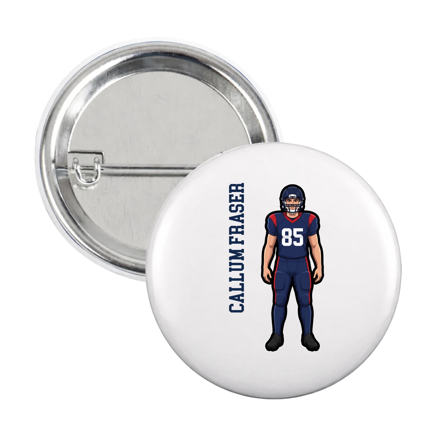 Game Day Button — Name Vertical in White