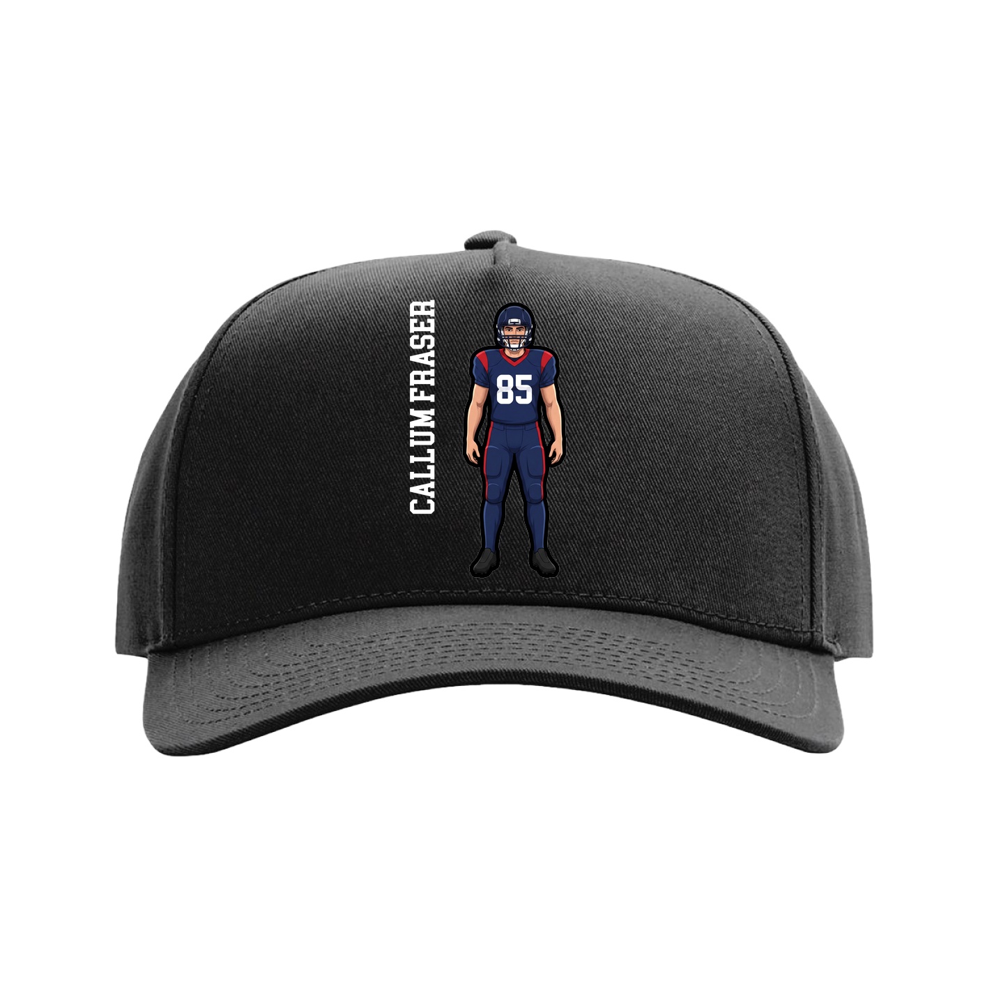 Full Fabric Five-Panel Champ Cap — Name Vertical in Black
