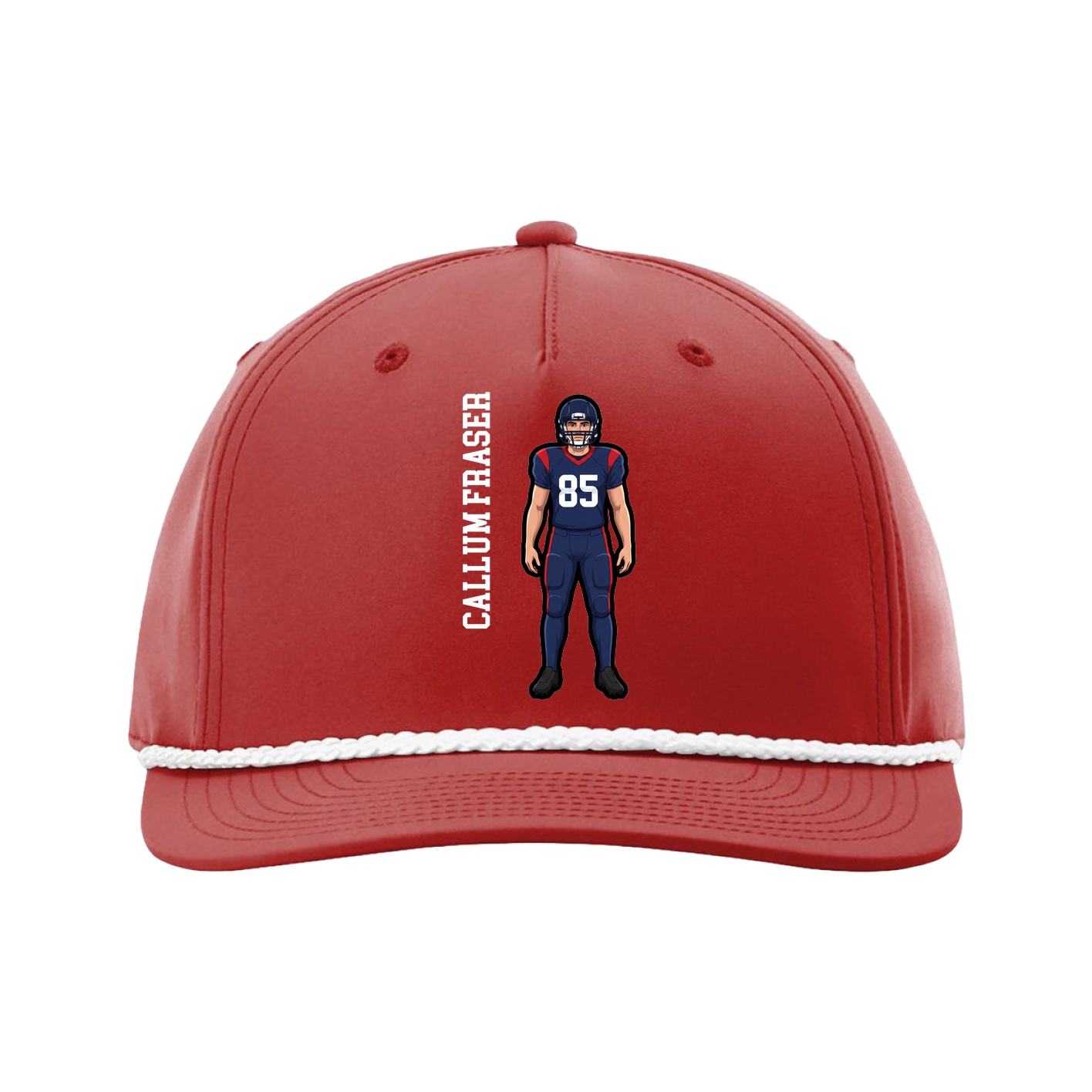 Five-Panel Classic Rope Cap — Name Vertical in Red