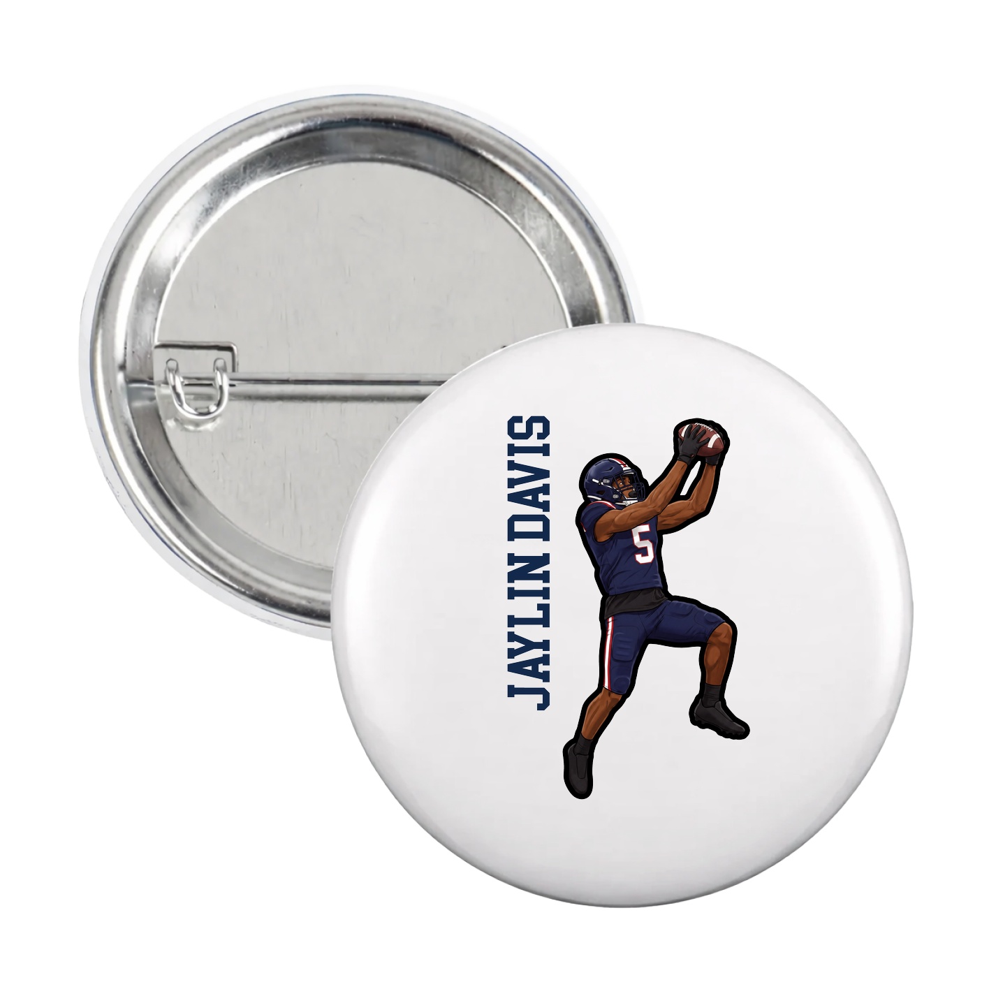 Game Day Button — Name Vertical in White