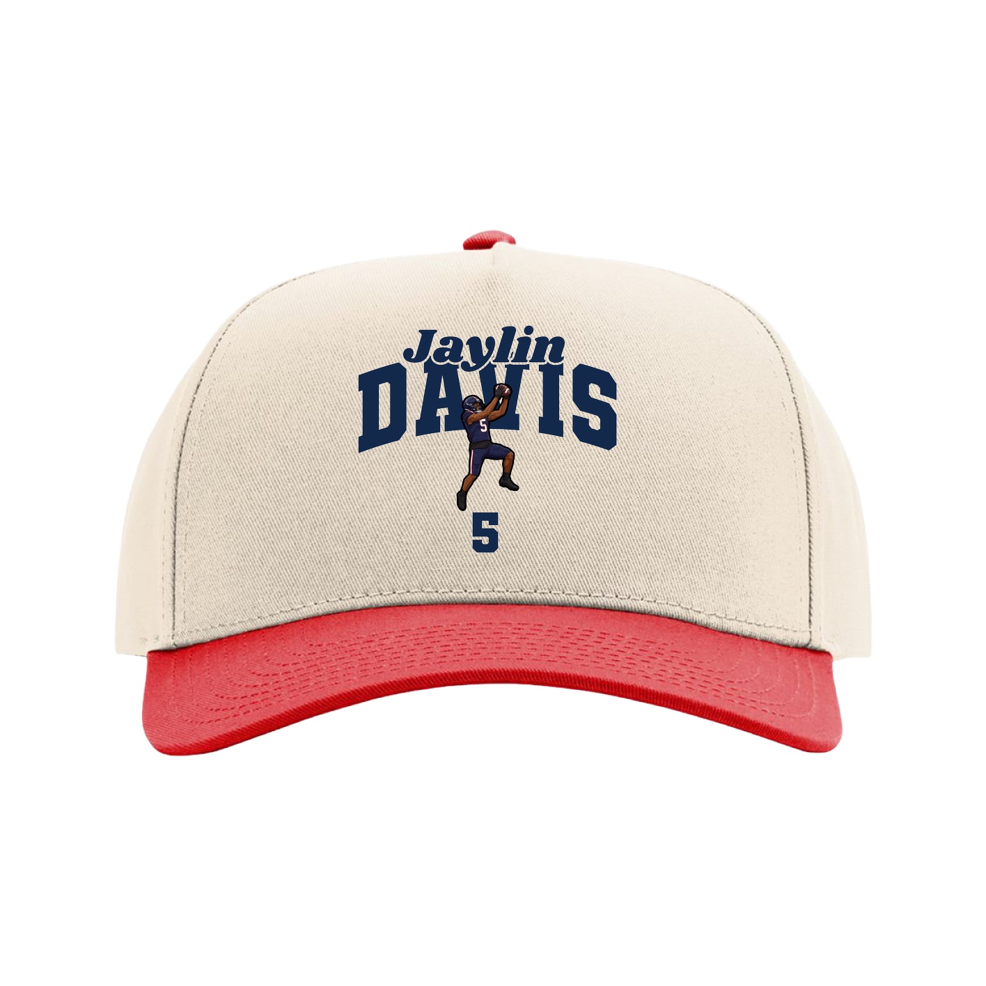 Full Fabric Five-Panel Champ Cap — Signature Arch in Cream/Red