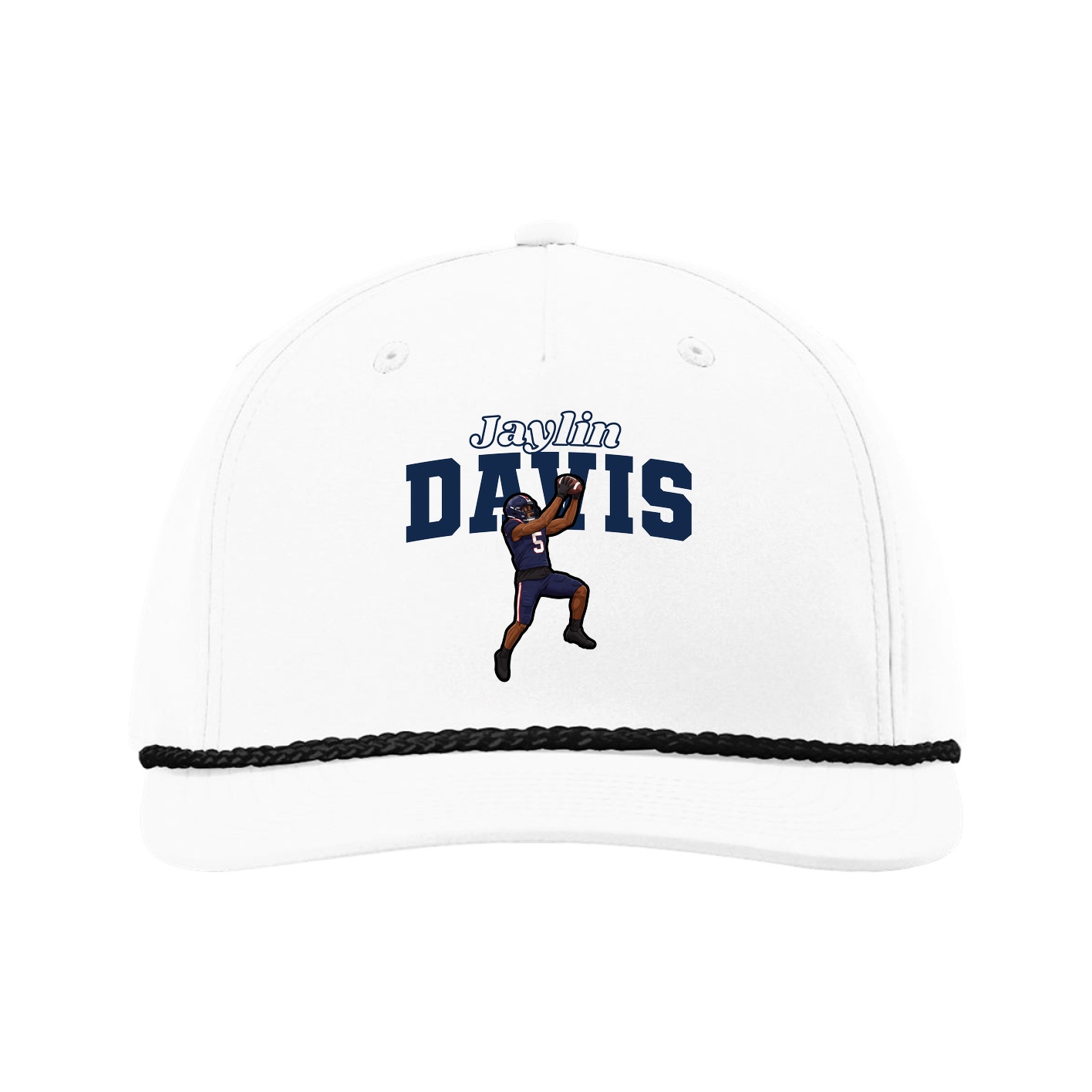 Five-Panel Classic Rope Cap — Name Arch in White