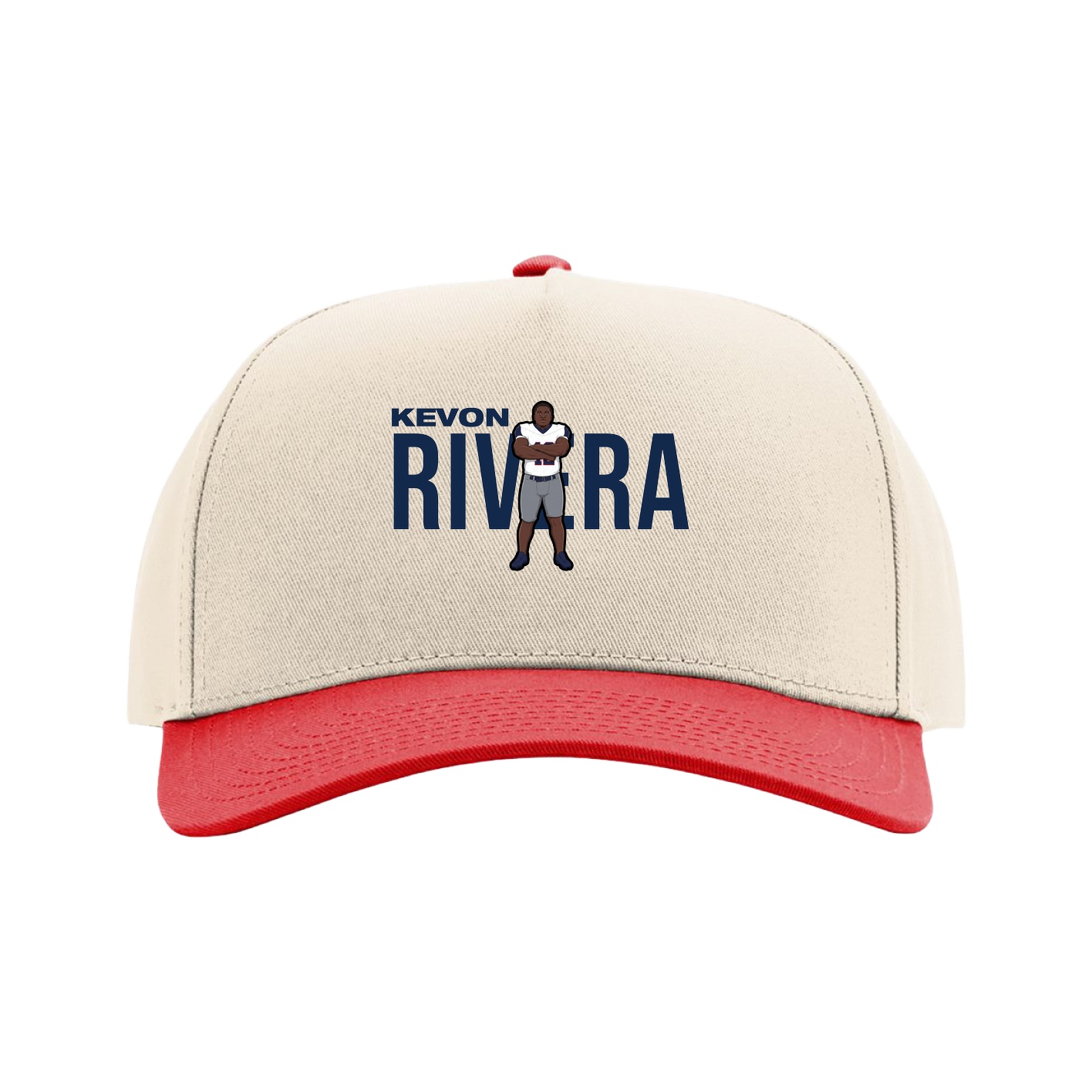 Full Fabric Five-Panel Champ Cap — Player Name in Cream/Red