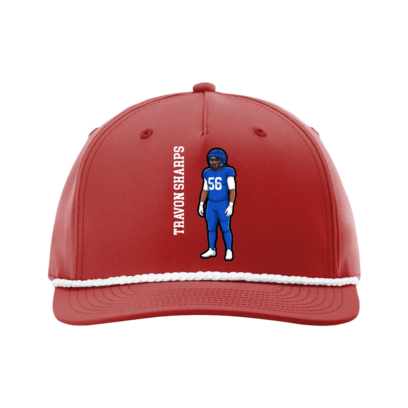Five-Panel Classic Rope Cap — Name Vertical in Red