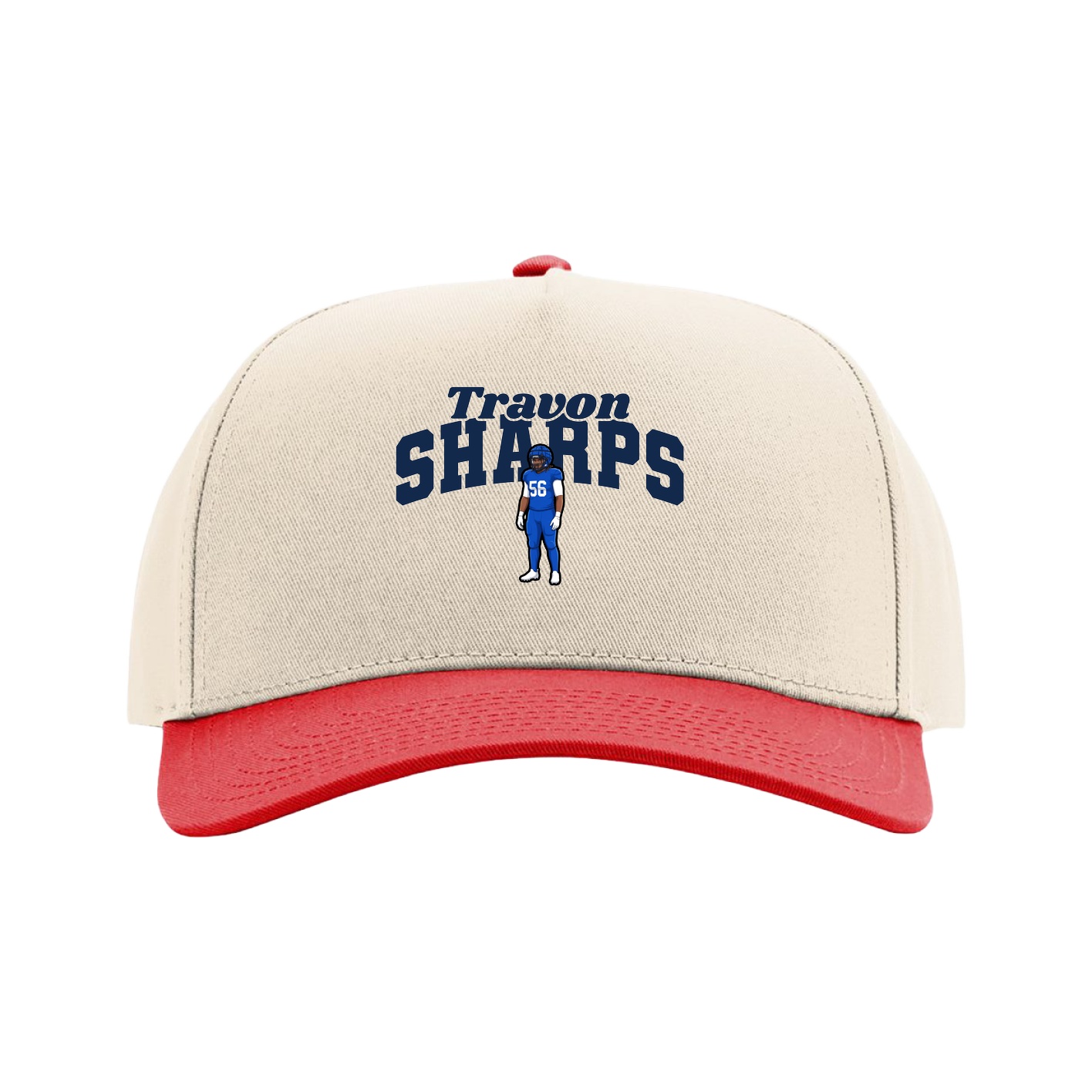 Full Fabric Five-Panel Champ Cap — Signature Arch in Cream/Red