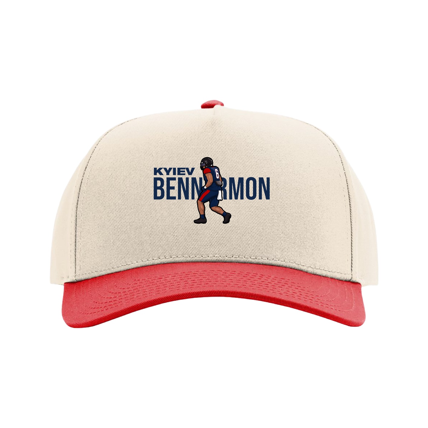 Full Fabric Five-Panel Champ Cap — Player Name in Cream/Red