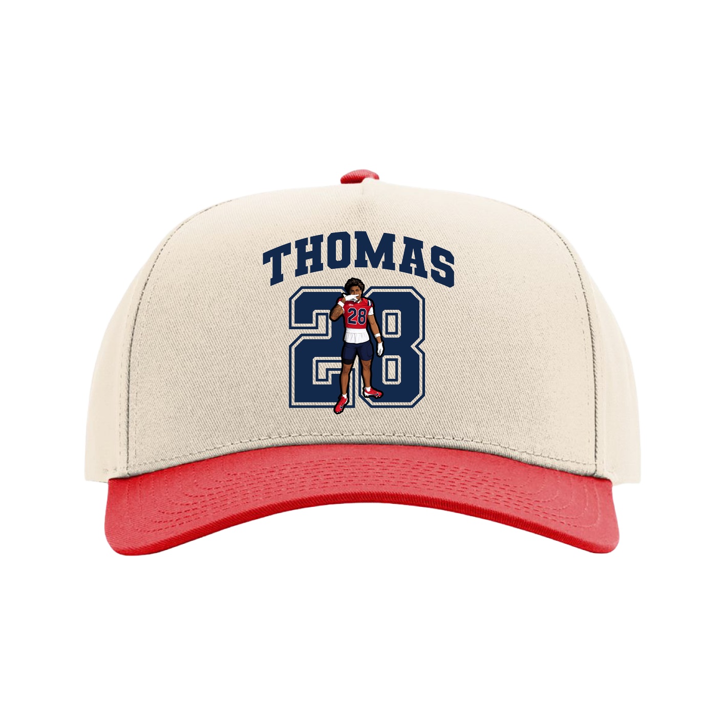 Full Fabric Five-Panel Champ Cap — Number in Cream/Red