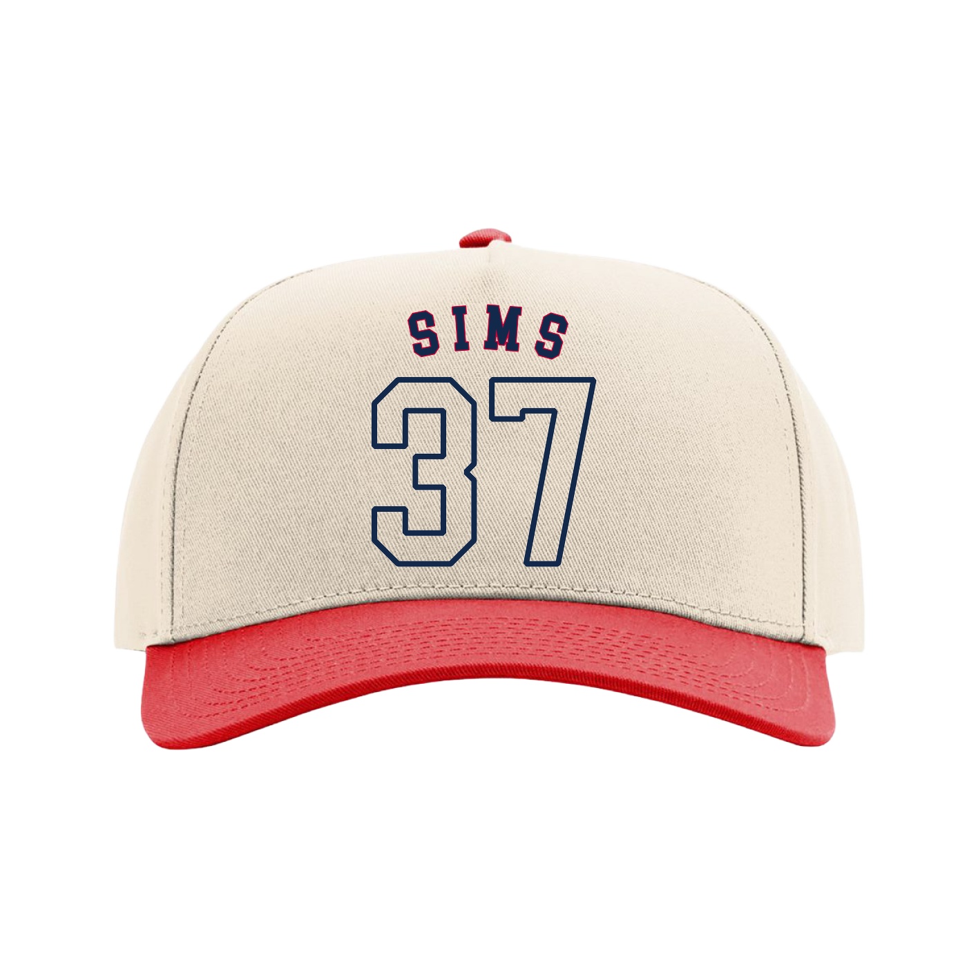 Full Fabric Five-Panel Champ Cap — Shirsey Arch in Cream/Red