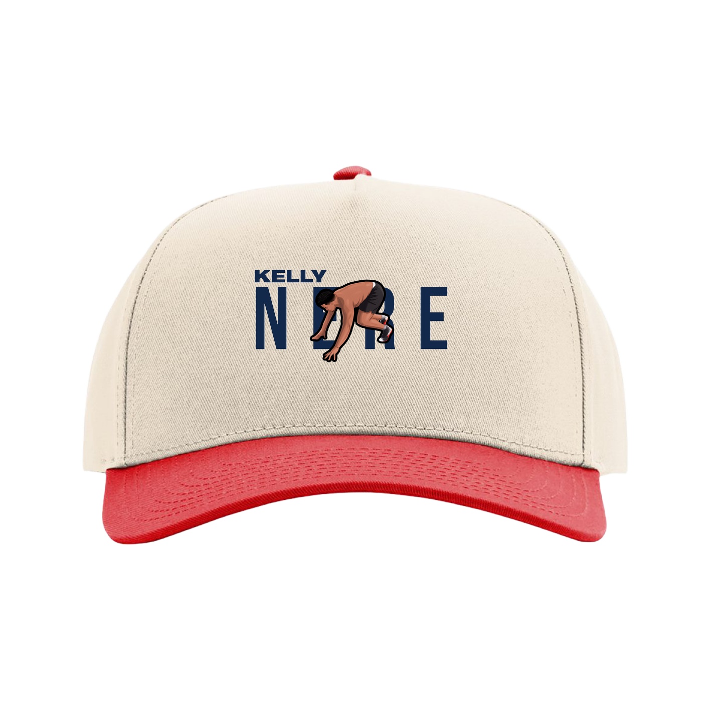 Full Fabric Five-Panel Champ Cap — Player Name in Cream/Red