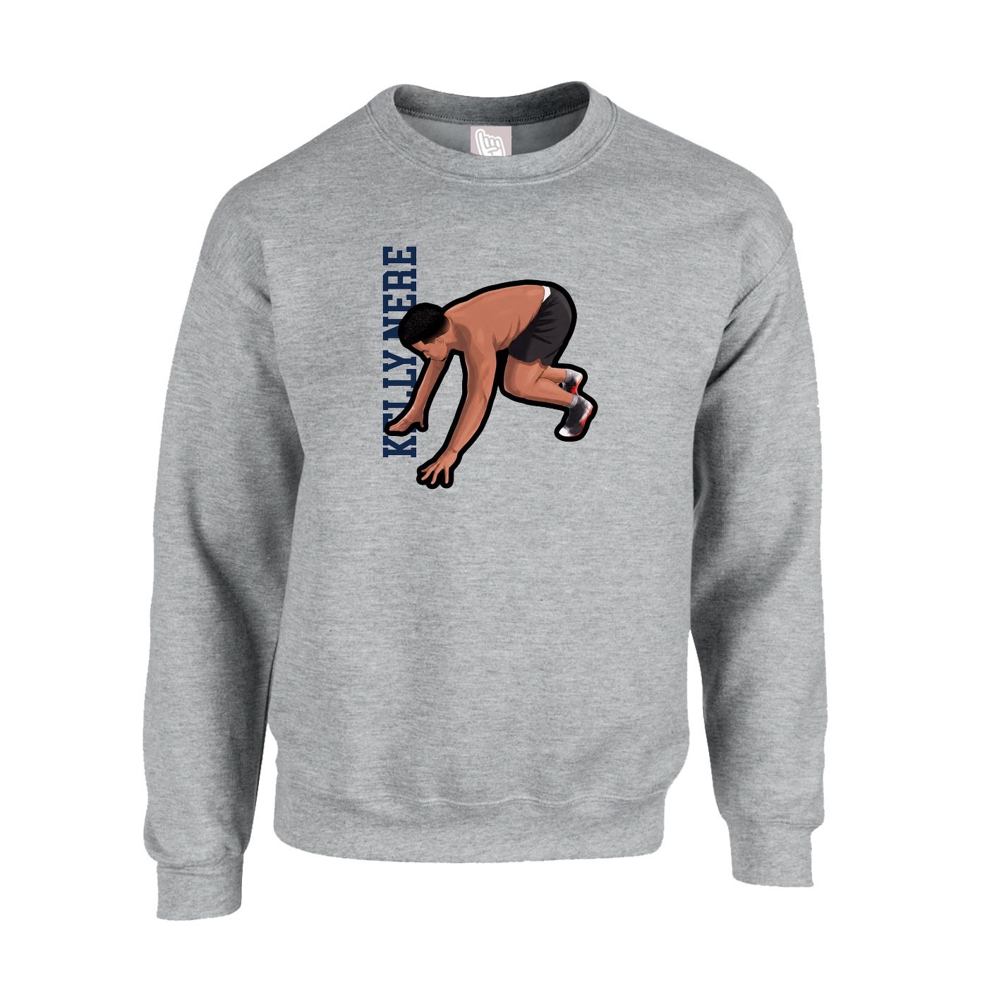 Fleece Crew — Name Vertical in Grey