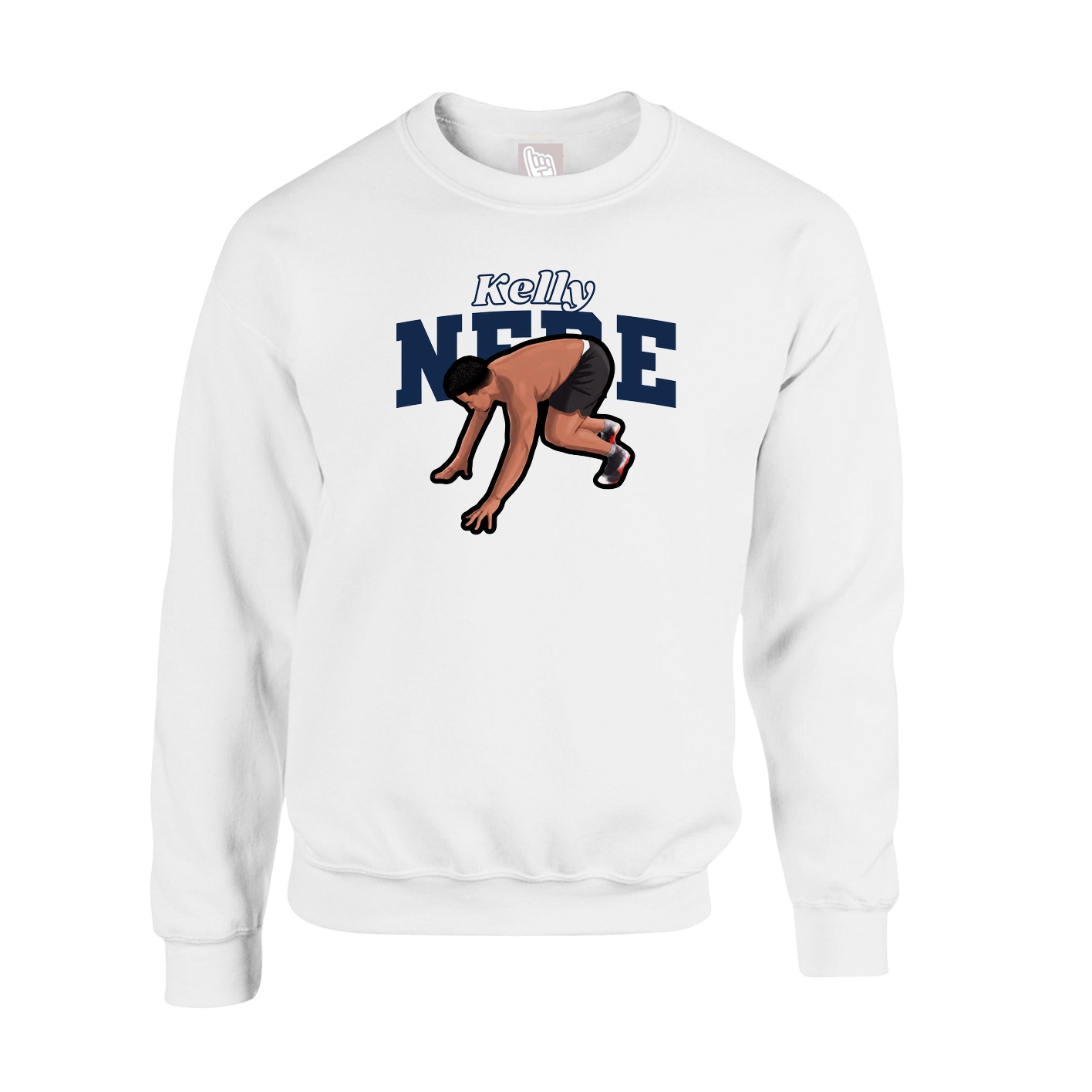 Fleece Crew — Name Arch in White