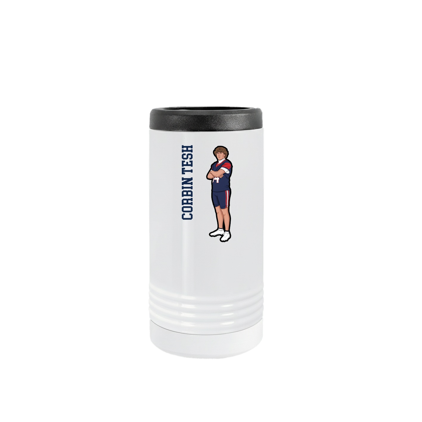Slim Beverage Holder — Name Vertical in White