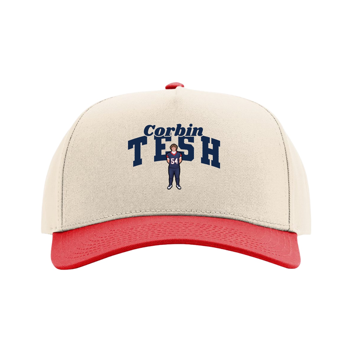 Full Fabric Five-Panel Champ Cap — Signature Arch in Cream/Red