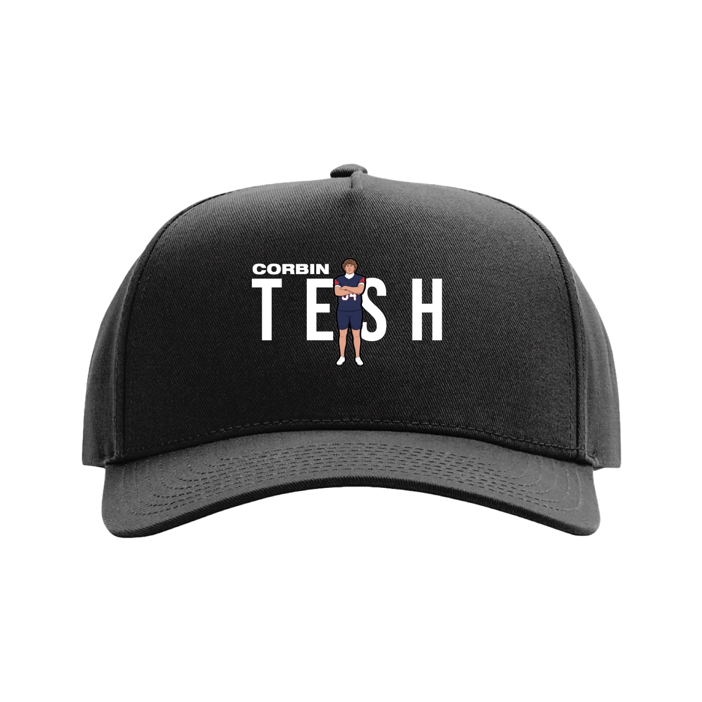 Full Fabric Five-Panel Champ Cap — Player Name in Black
