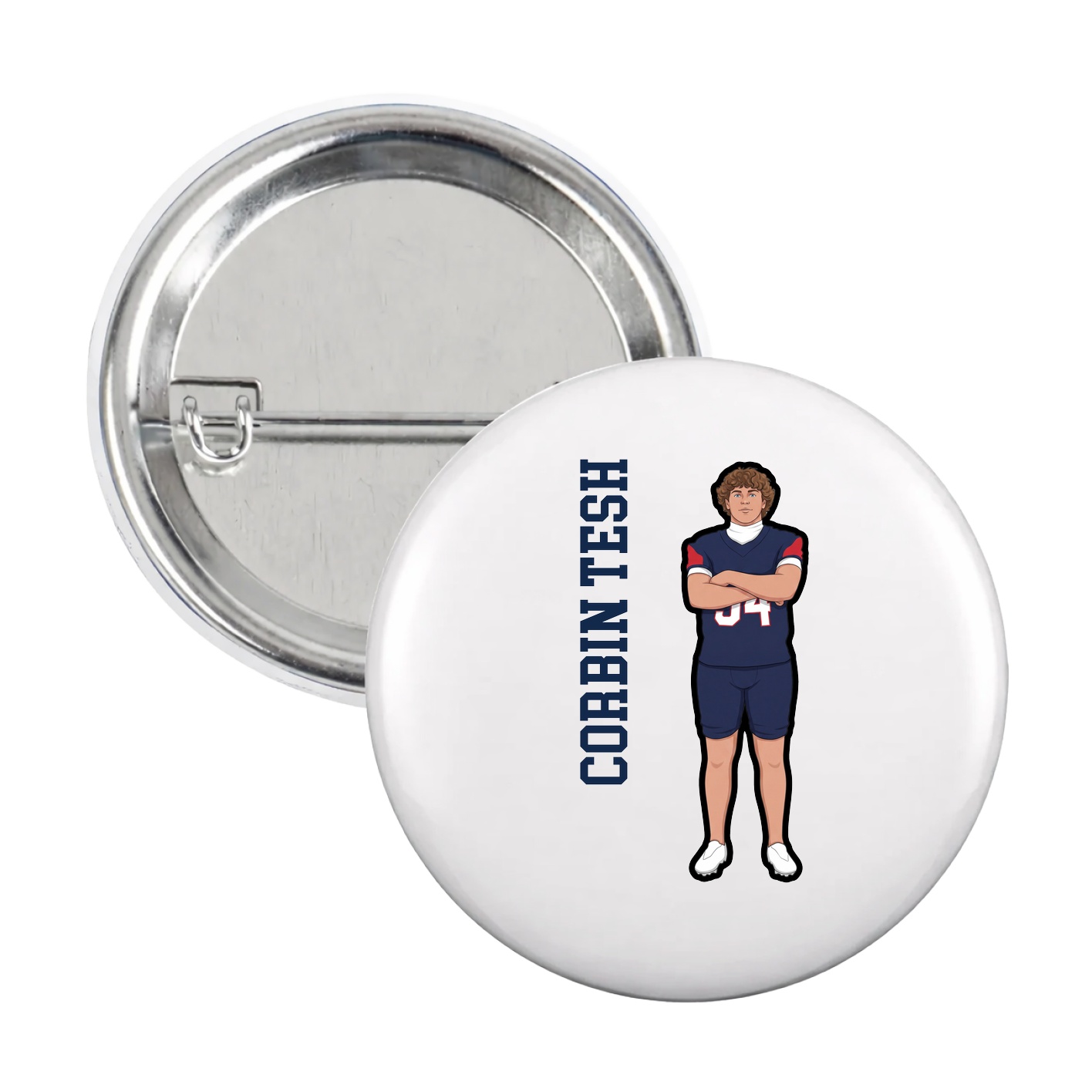 Game Day Button — Name Vertical in White