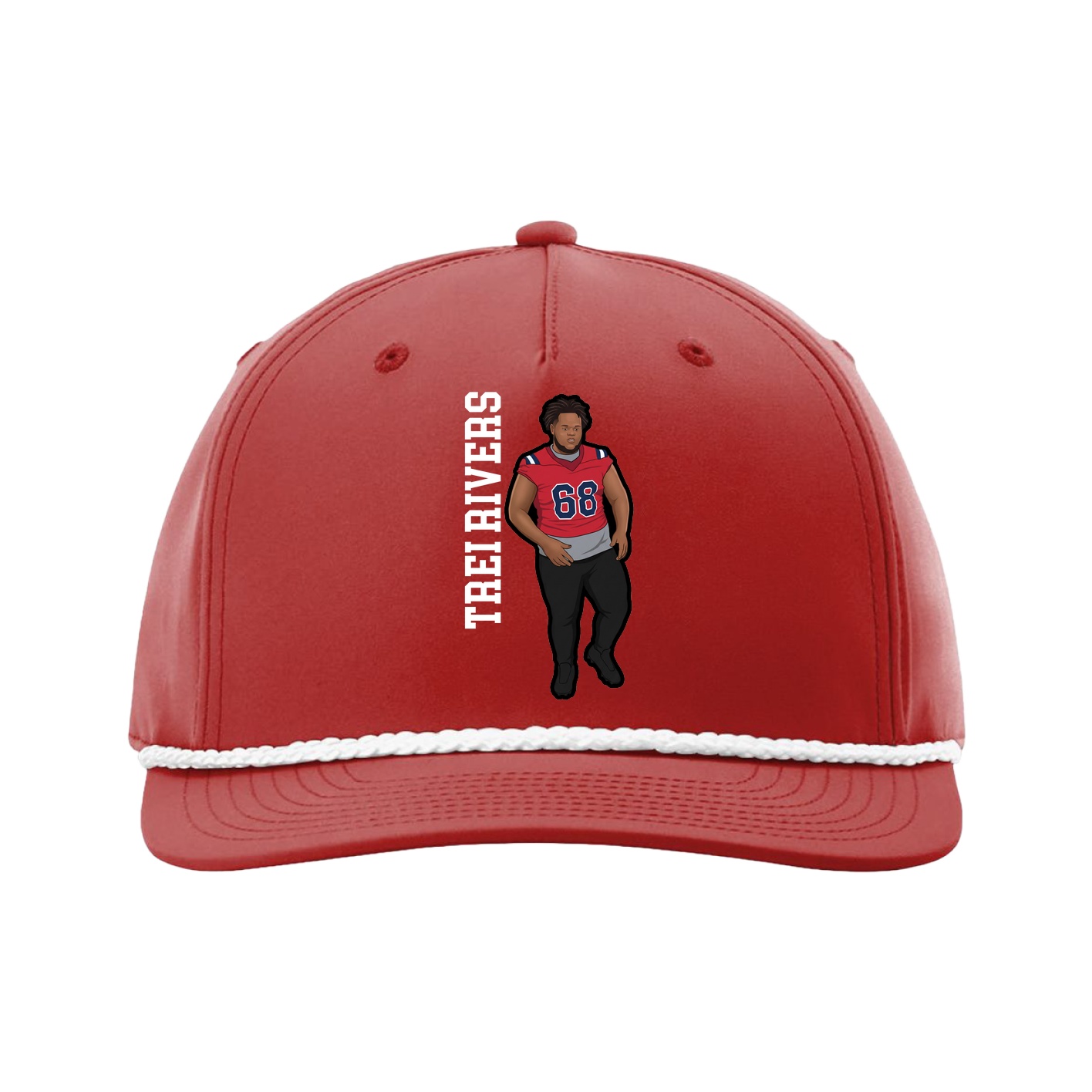 Five-Panel Classic Rope Cap — Name Vertical in Red