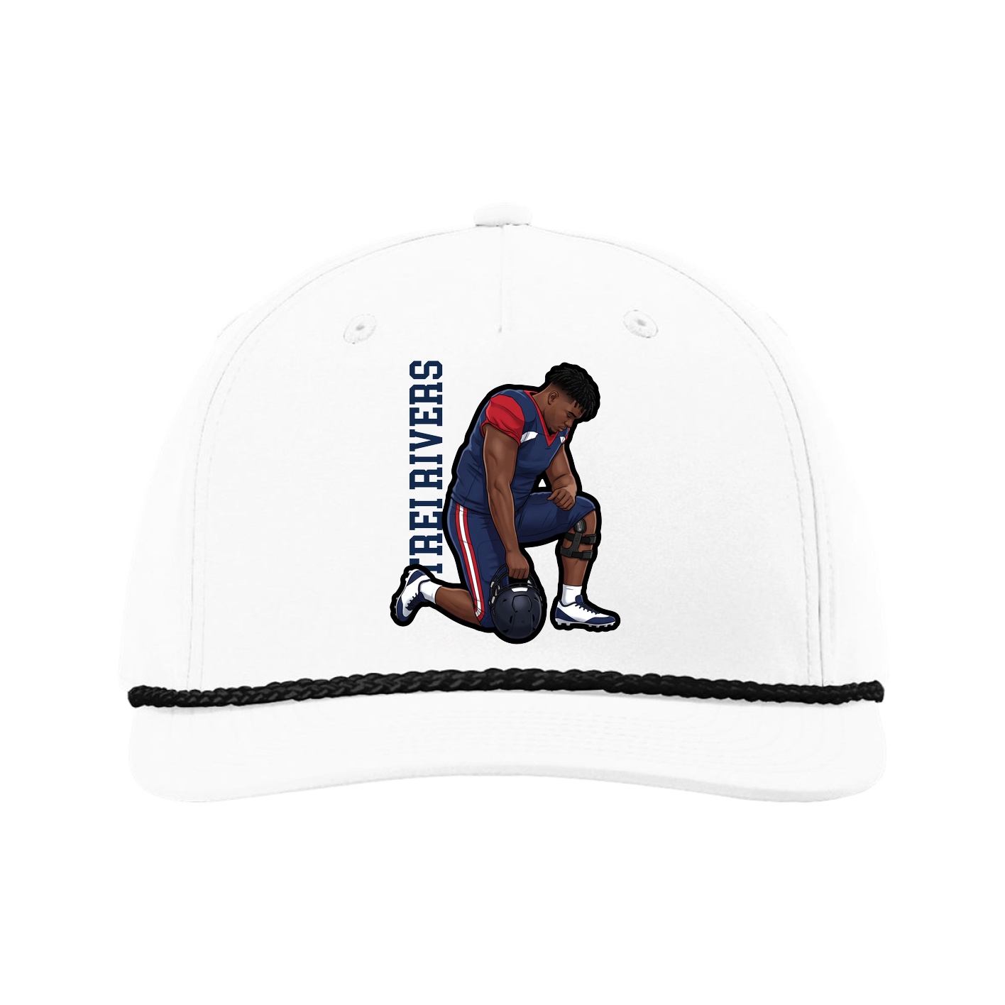 Five-Panel Classic Rope Cap — Name Vertical in White