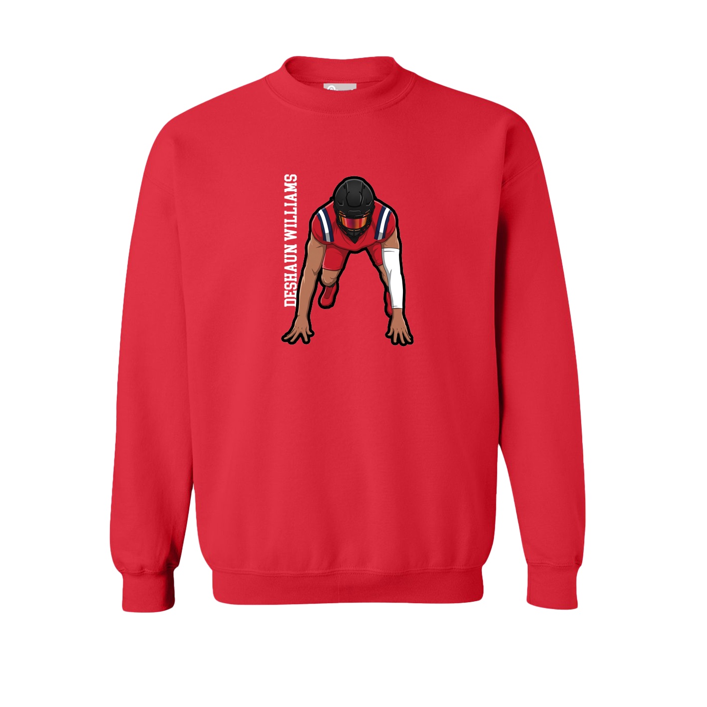 Fleece Crew — Name Vertical in Red
