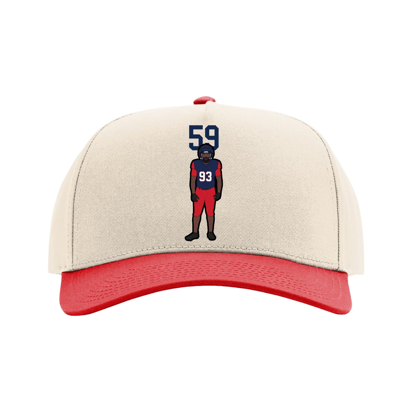 Full Fabric Five-Panel Champ Cap — Number Top in Cream/Red