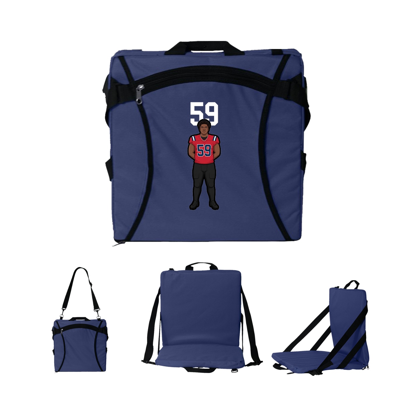 Folding Stadium Seat — Number Top in Navy