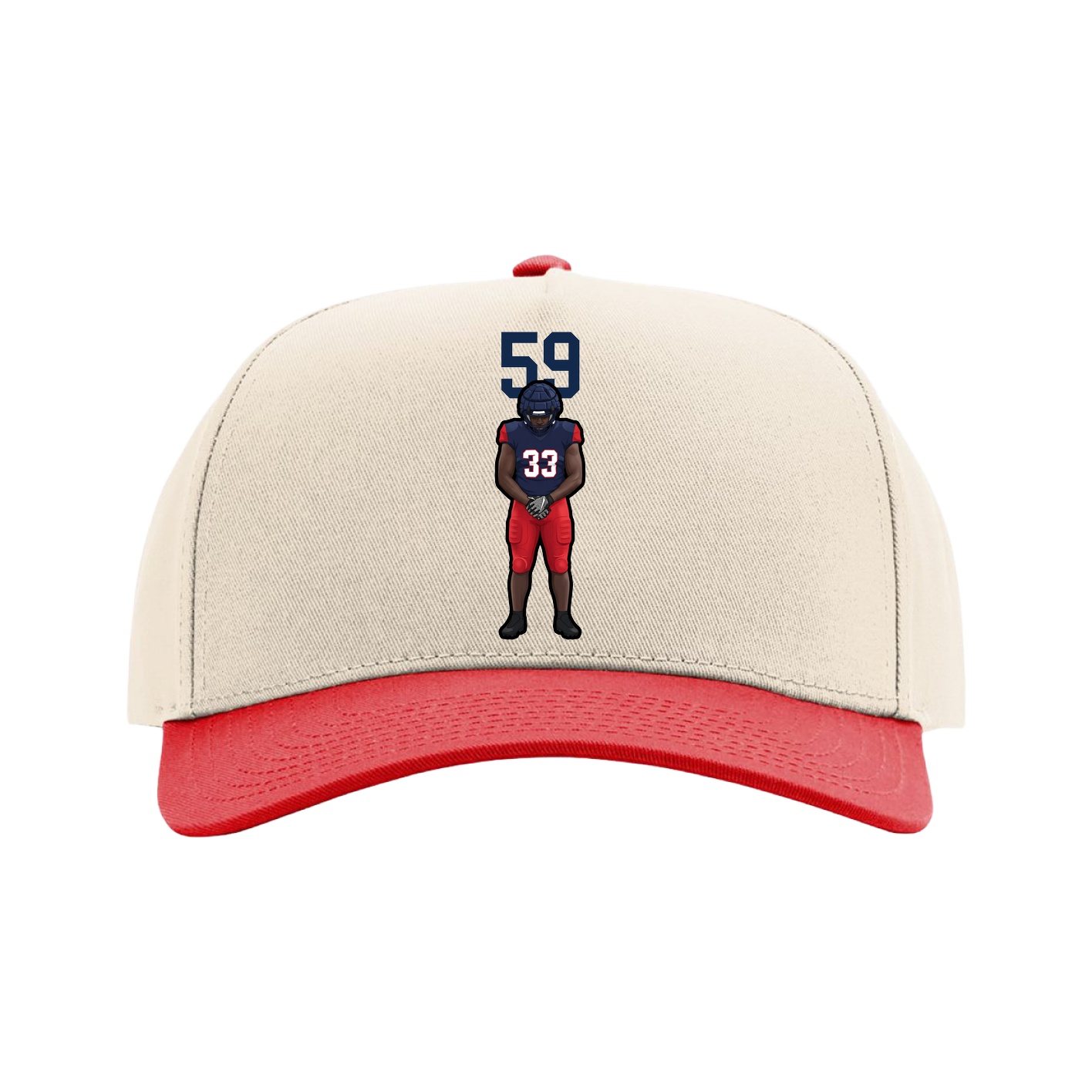 Full Fabric Five-Panel Champ Cap — Number Top in Cream/Red