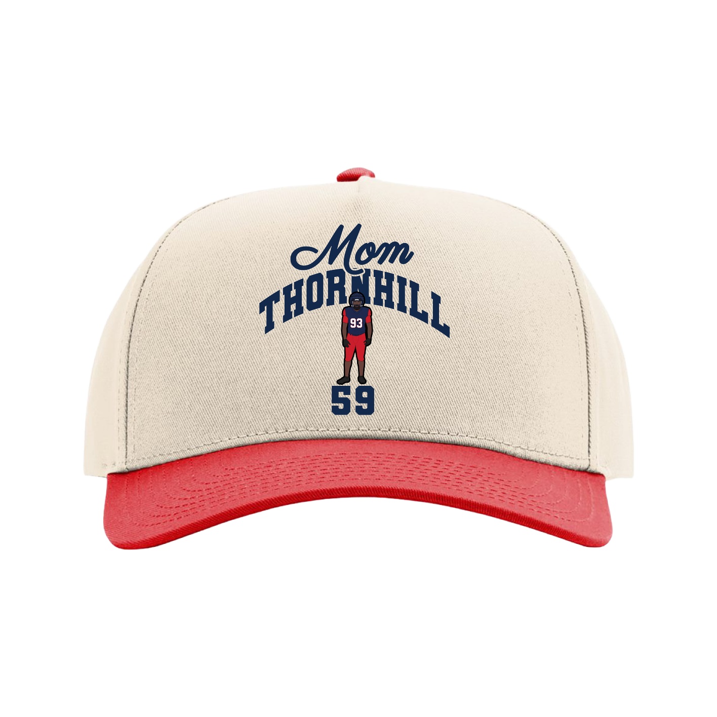 Full Fabric Five-Panel Champ Cap — Mothers Day Arch in Cream/Red
