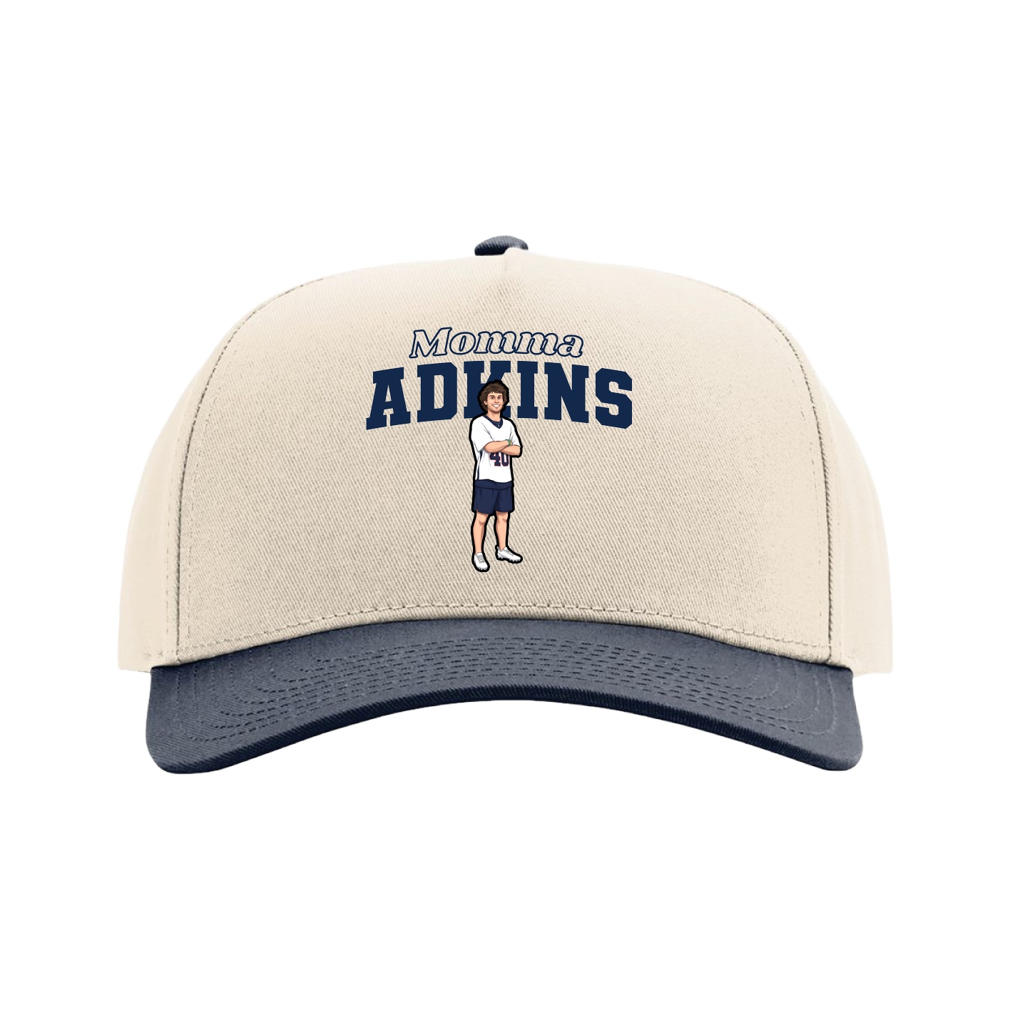 Full Fabric Five-Panel Champ Cap — Mothers Day Block in Cream/Navy