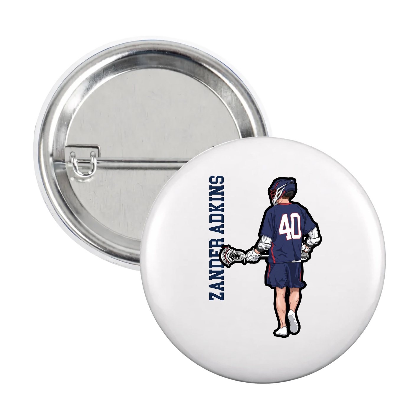 Game Day Button — Name Vertical in White