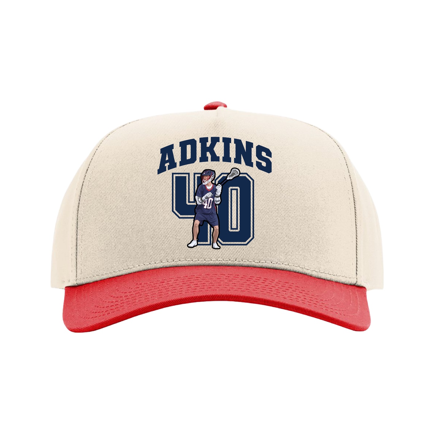 Full Fabric Five-Panel Champ Cap — Number in Cream/Red