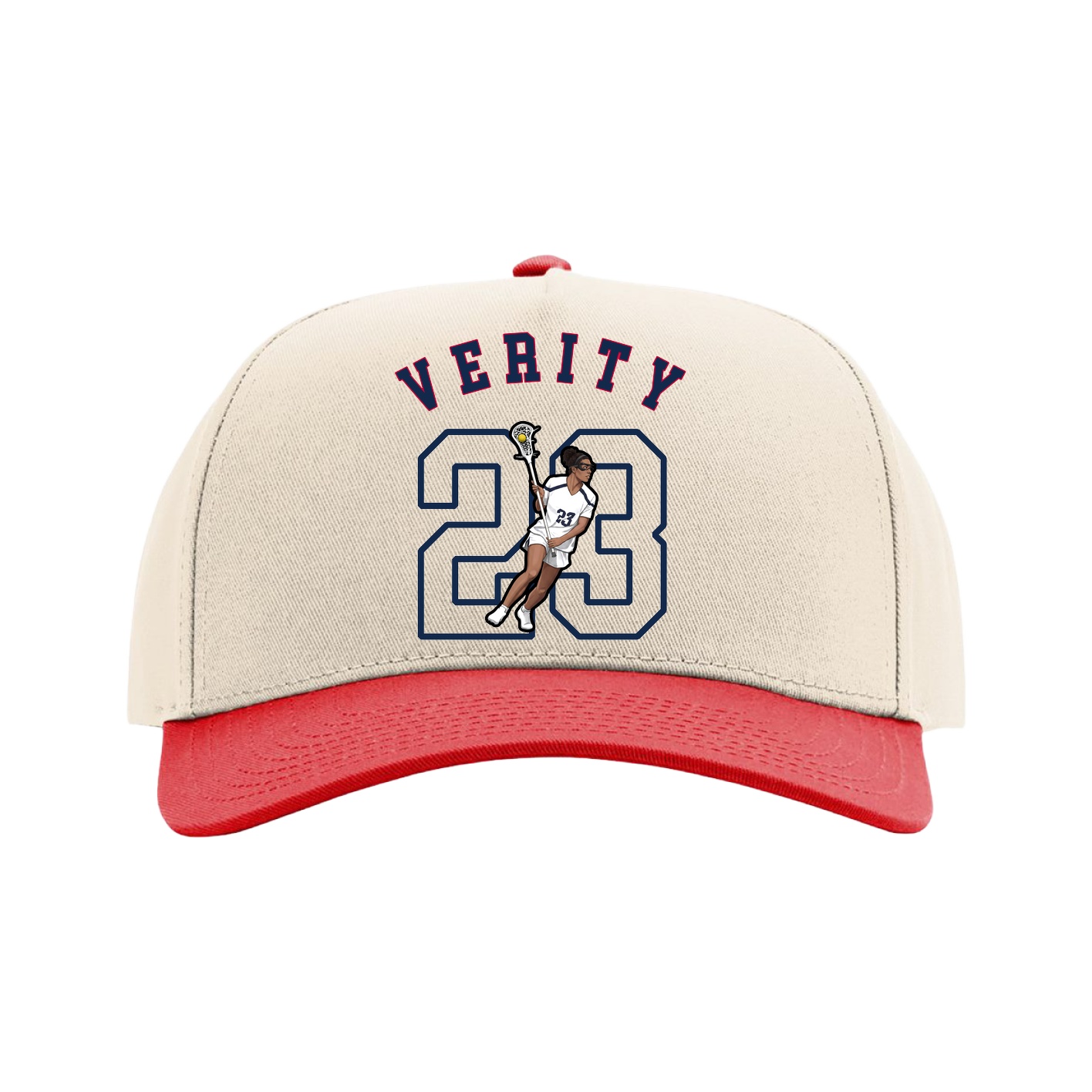 Full Fabric Five-Panel Champ Cap — Shirsey Arch in Cream/Red