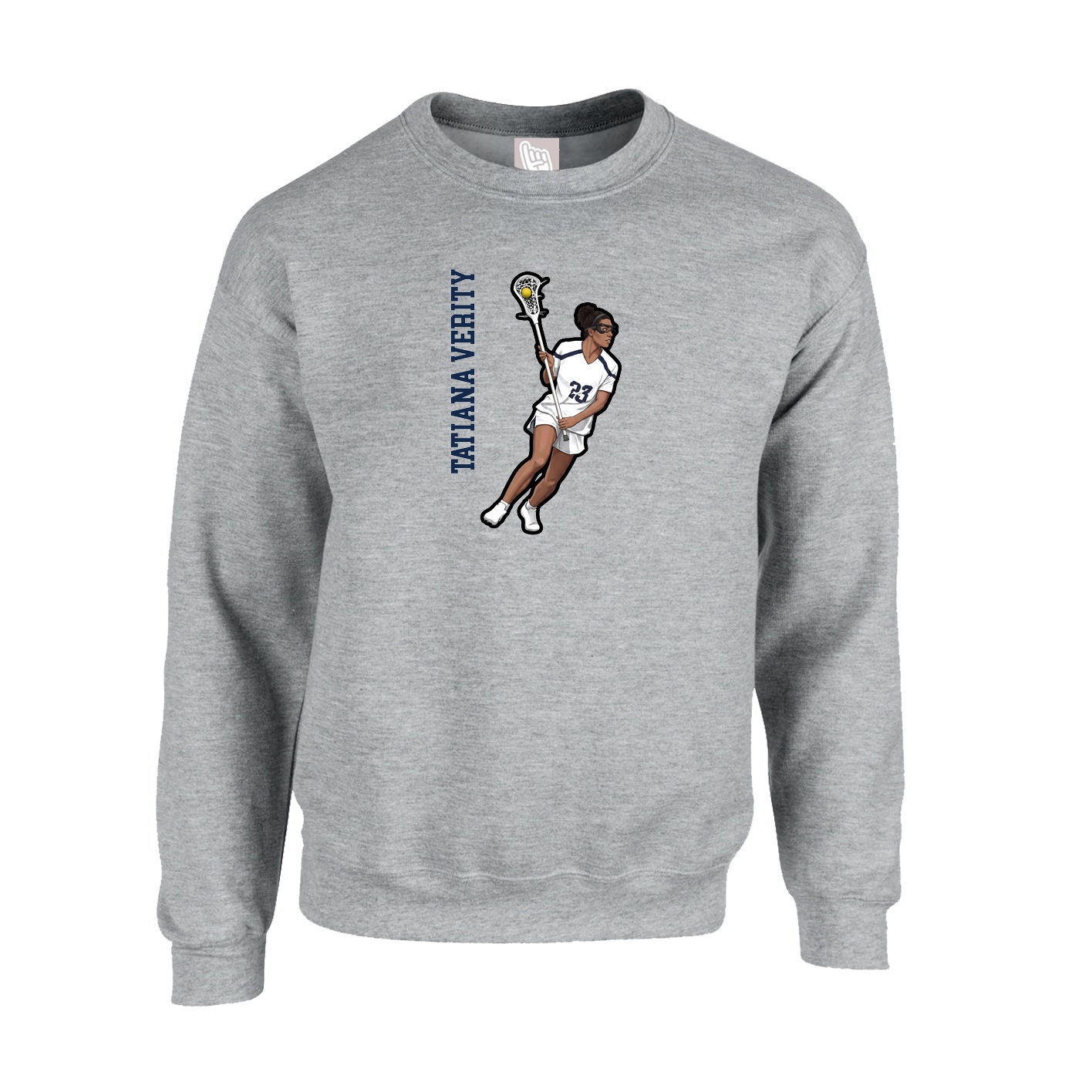 Fleece Crew — Name Vertical in Grey