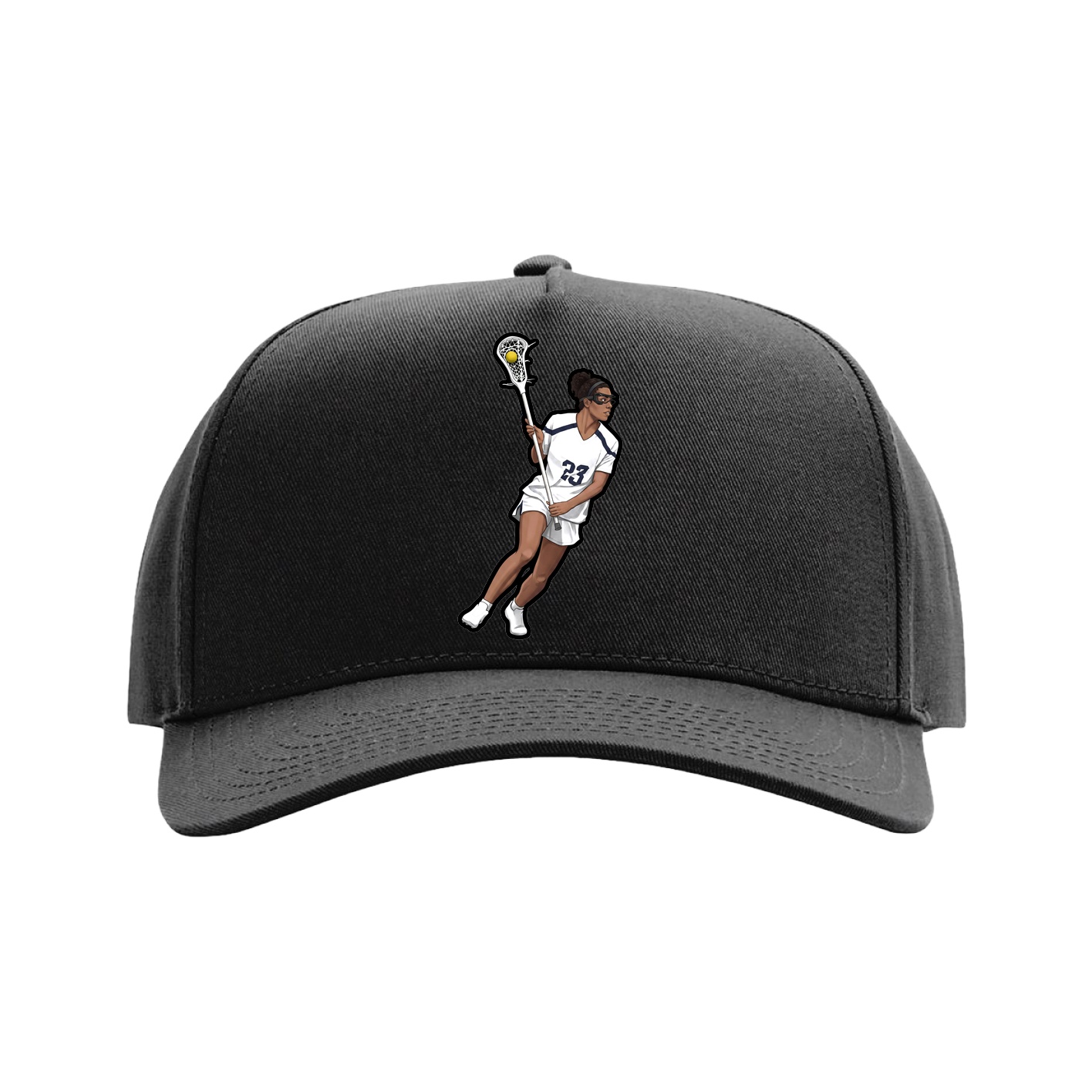 Full Fabric Five-Panel Champ Cap — Name Vertical in Black