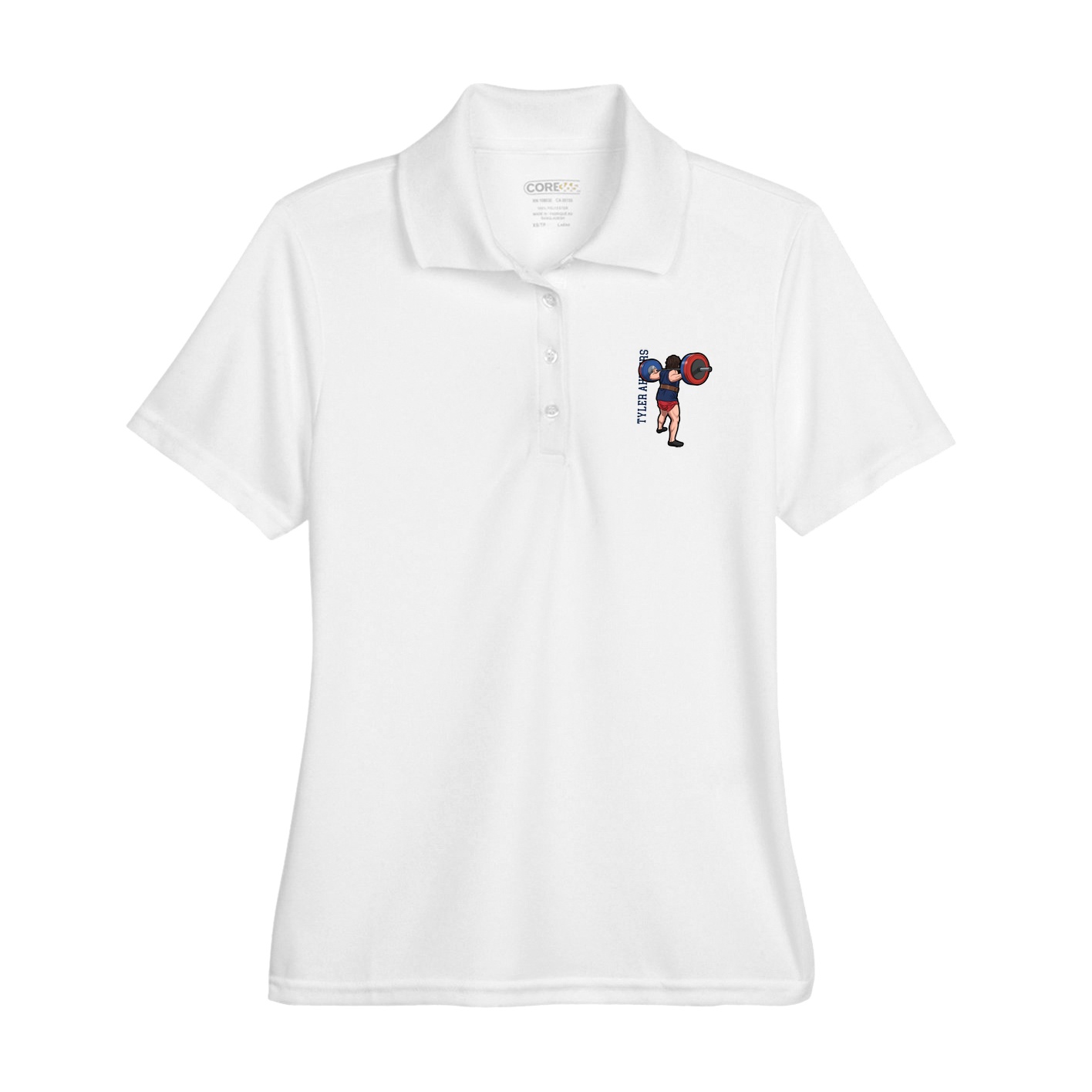 Womens Performance Polo — Name Vertical in White