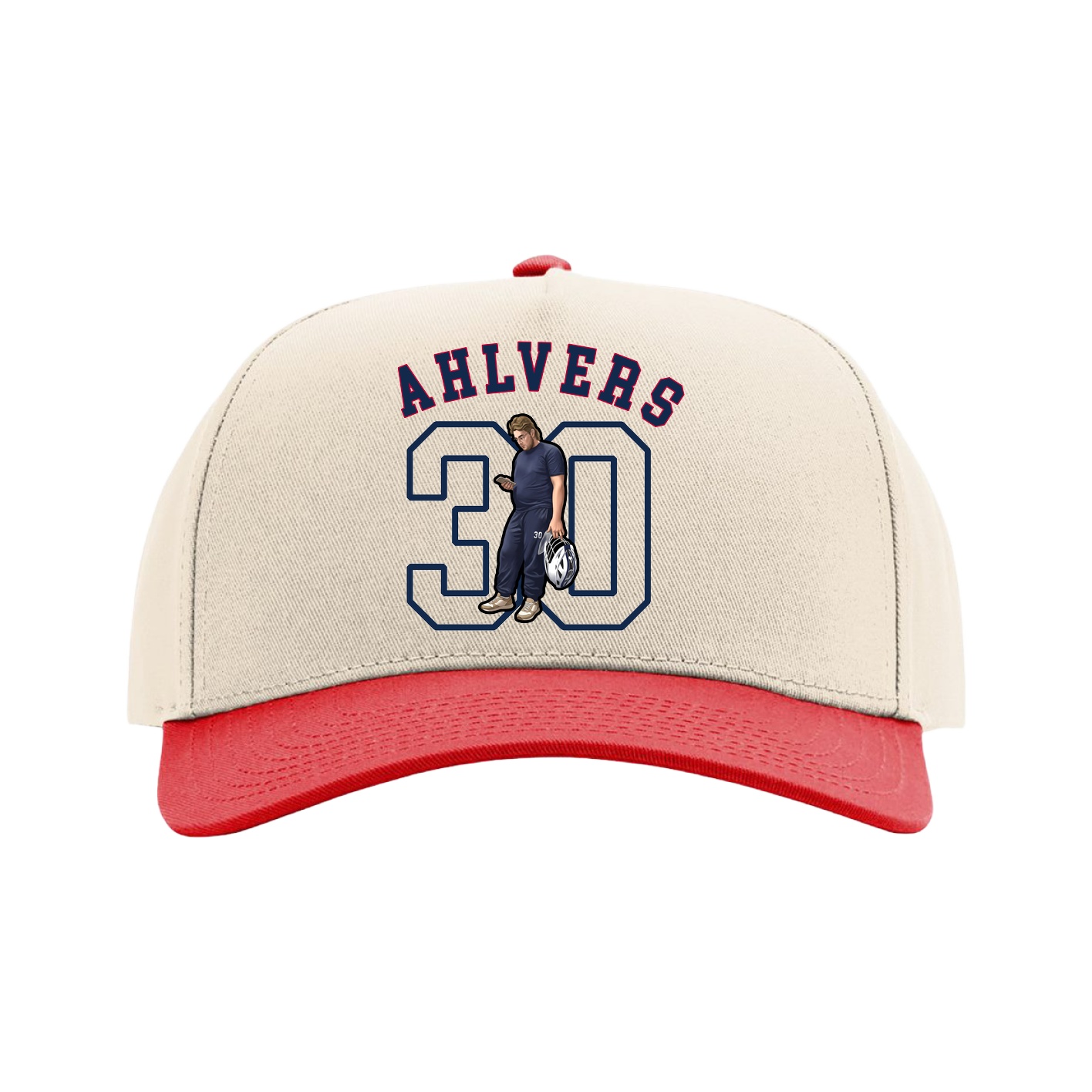 Full Fabric Five-Panel Champ Cap — Shirsey Arch in Cream/Red