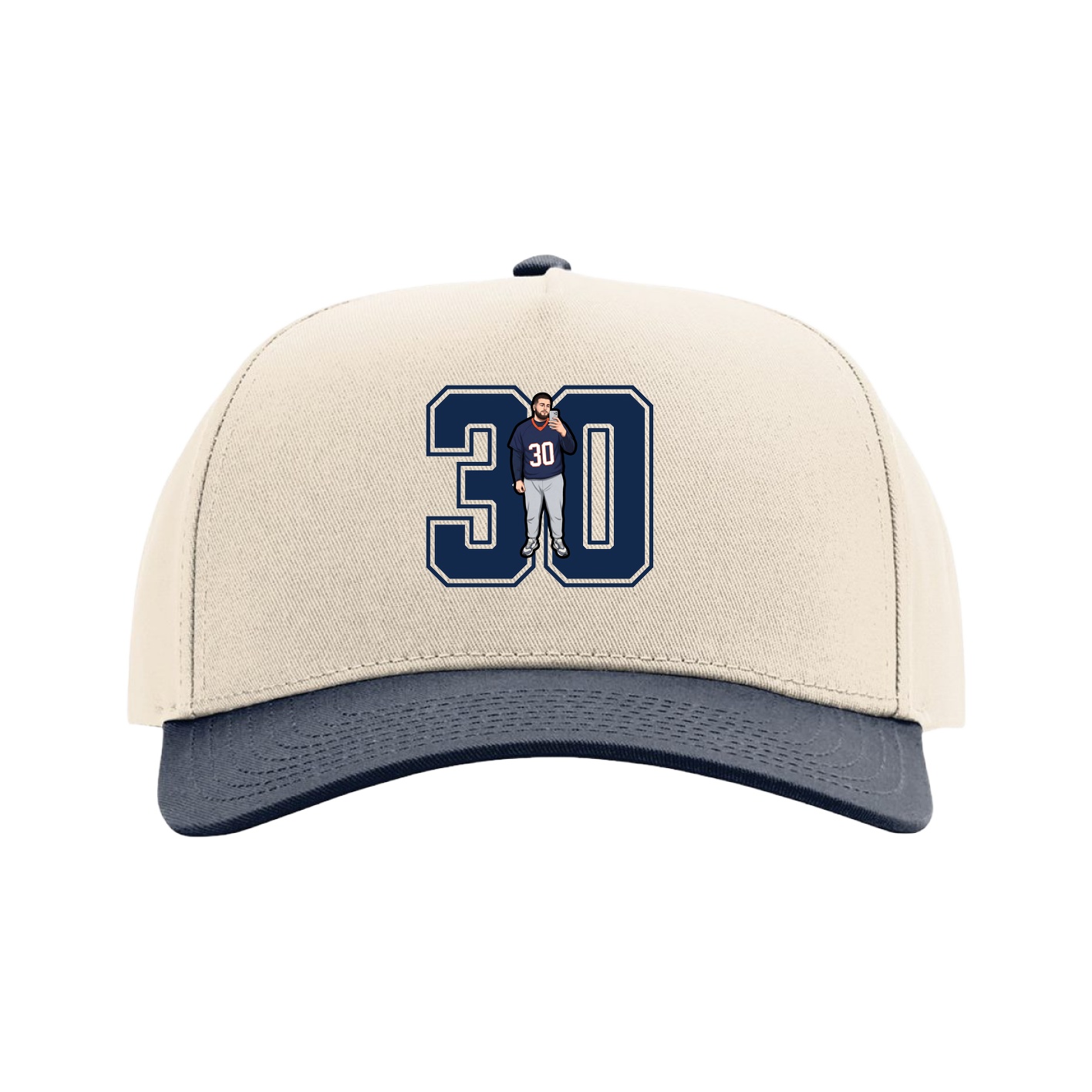 Full Fabric Five-Panel Champ Cap — Number in Cream/Navy