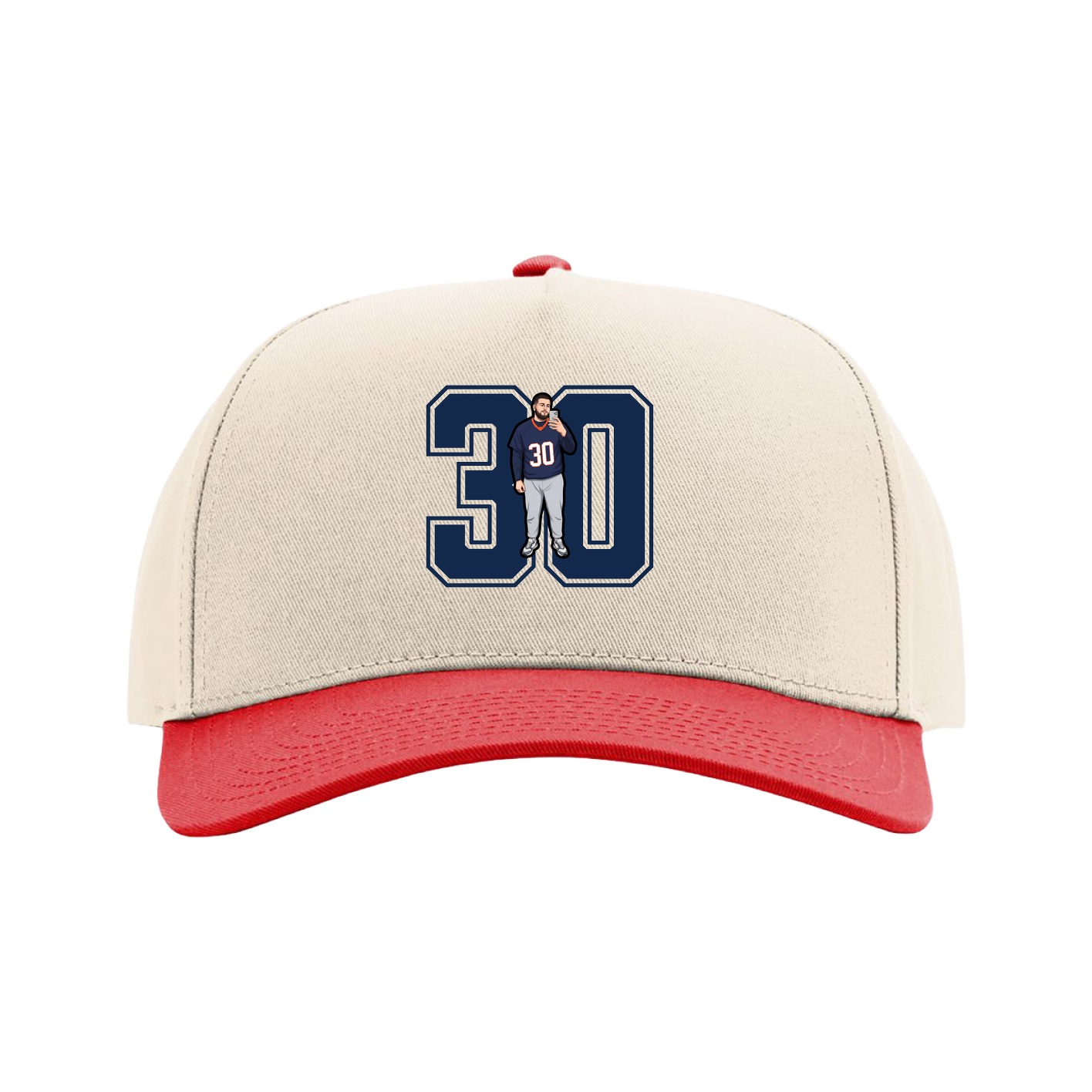 Full Fabric Five-Panel Champ Cap — Number in Cream/Red