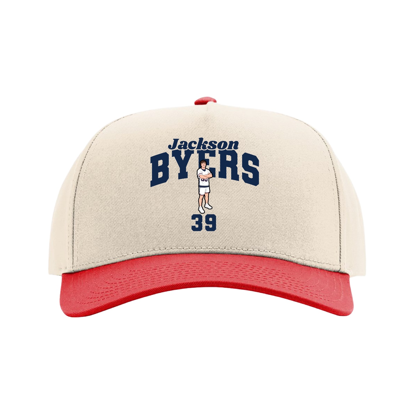 Full Fabric Five-Panel Champ Cap — Signature Arch in Cream/Red