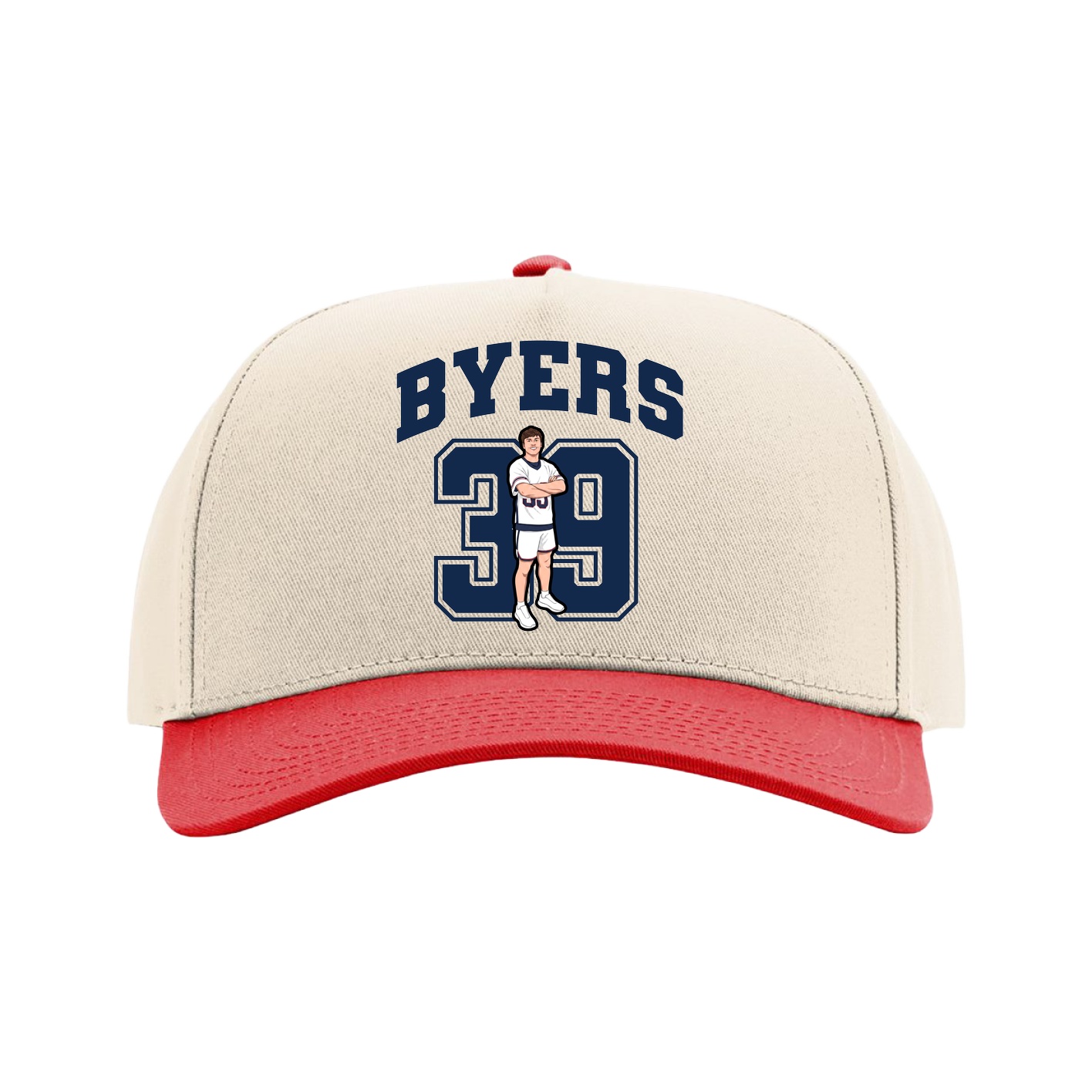 Full Fabric Five-Panel Champ Cap — Number in Cream/Red