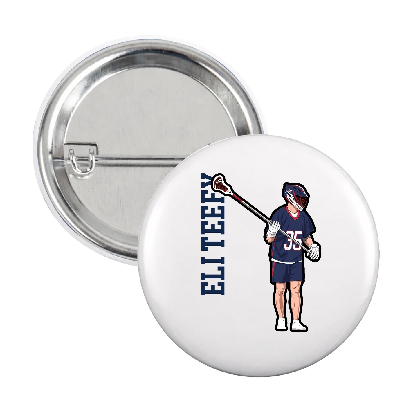 Game Day Button — Name Vertical in White