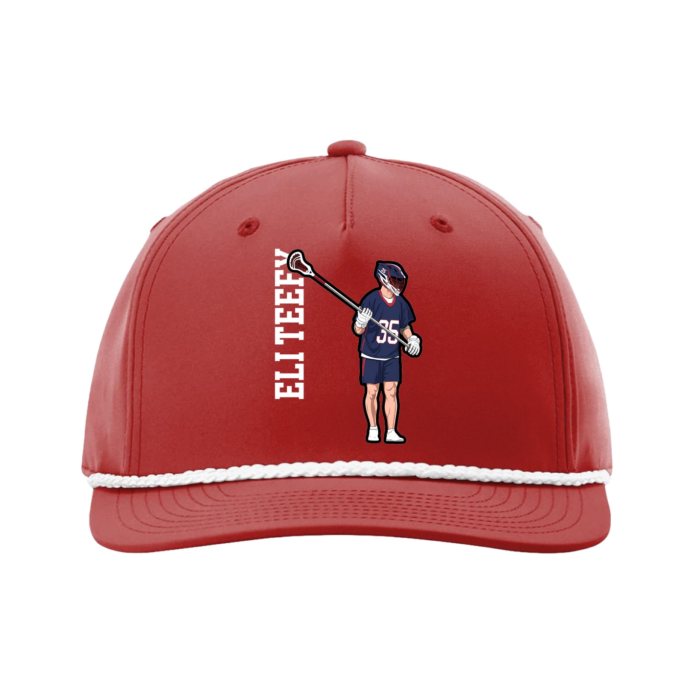 Five-Panel Classic Rope Cap — Name Vertical in Red