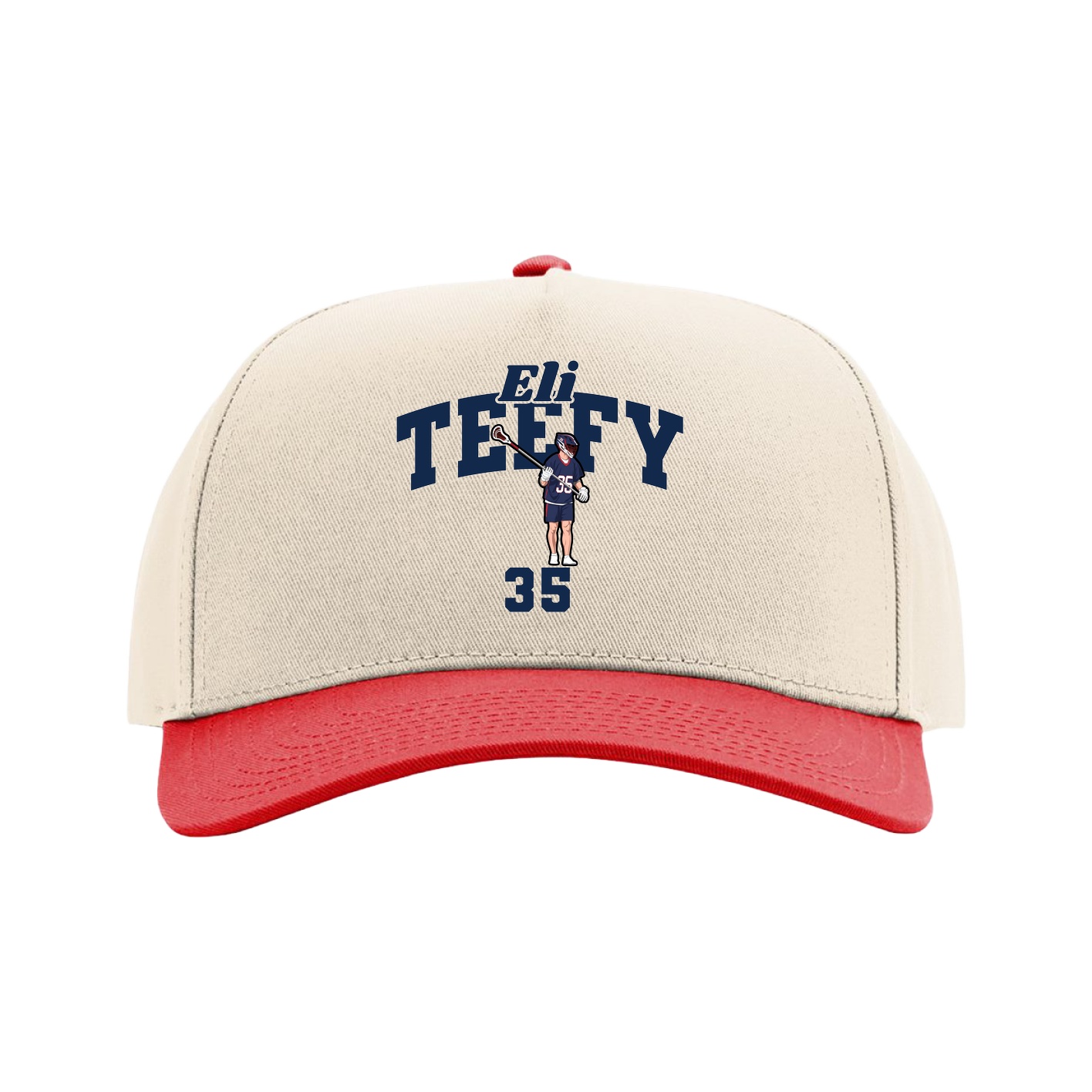 Full Fabric Five-Panel Champ Cap — Signature Arch in Cream/Red