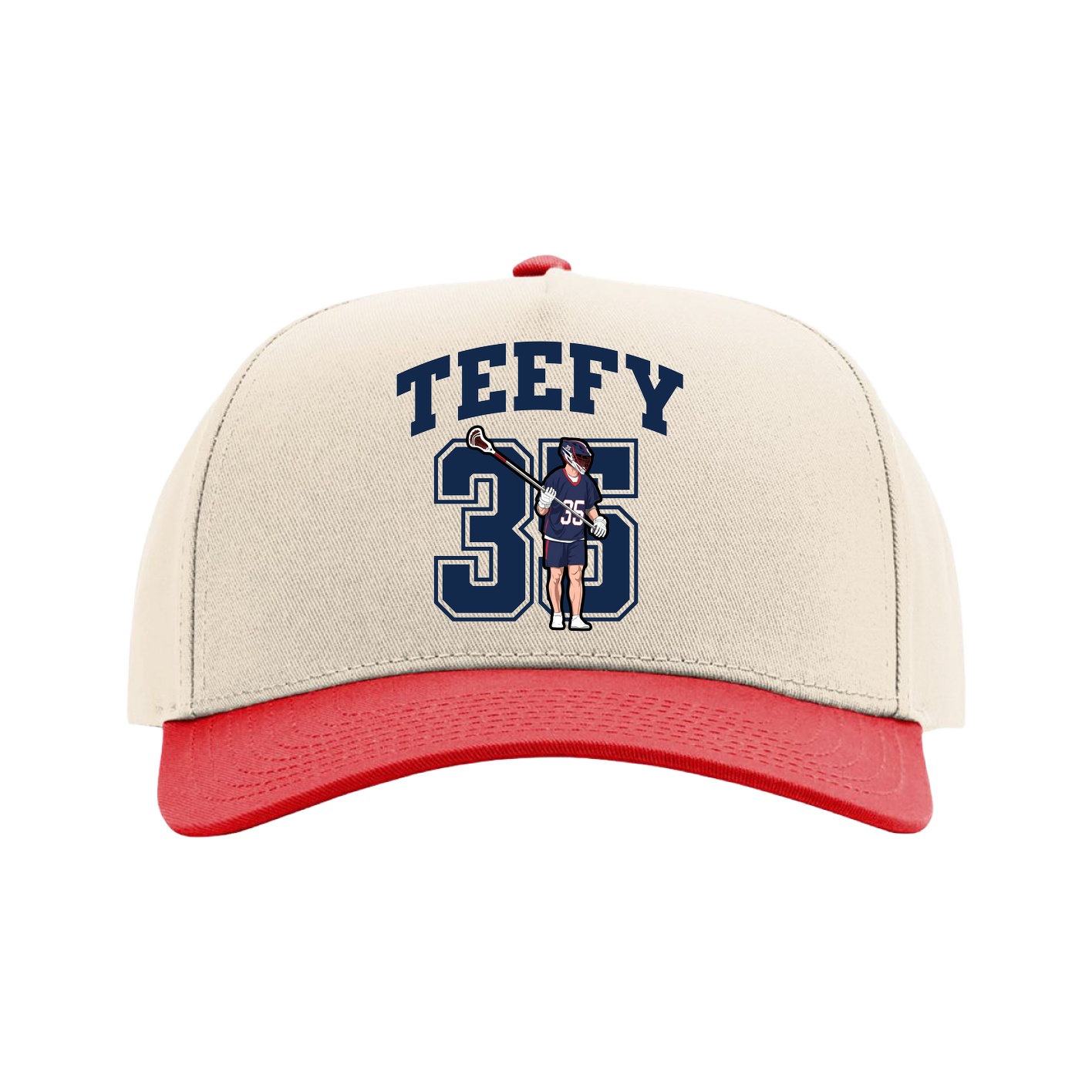 Full Fabric Five-Panel Champ Cap — Number in Cream/Red