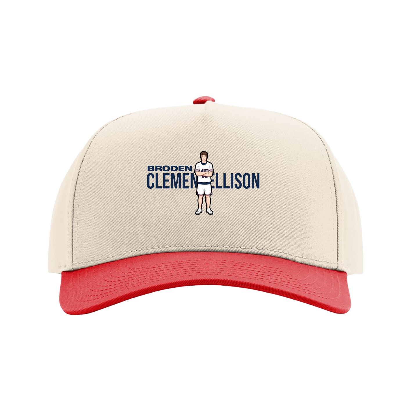 Full Fabric Five-Panel Champ Cap — Player Name in Cream/Red