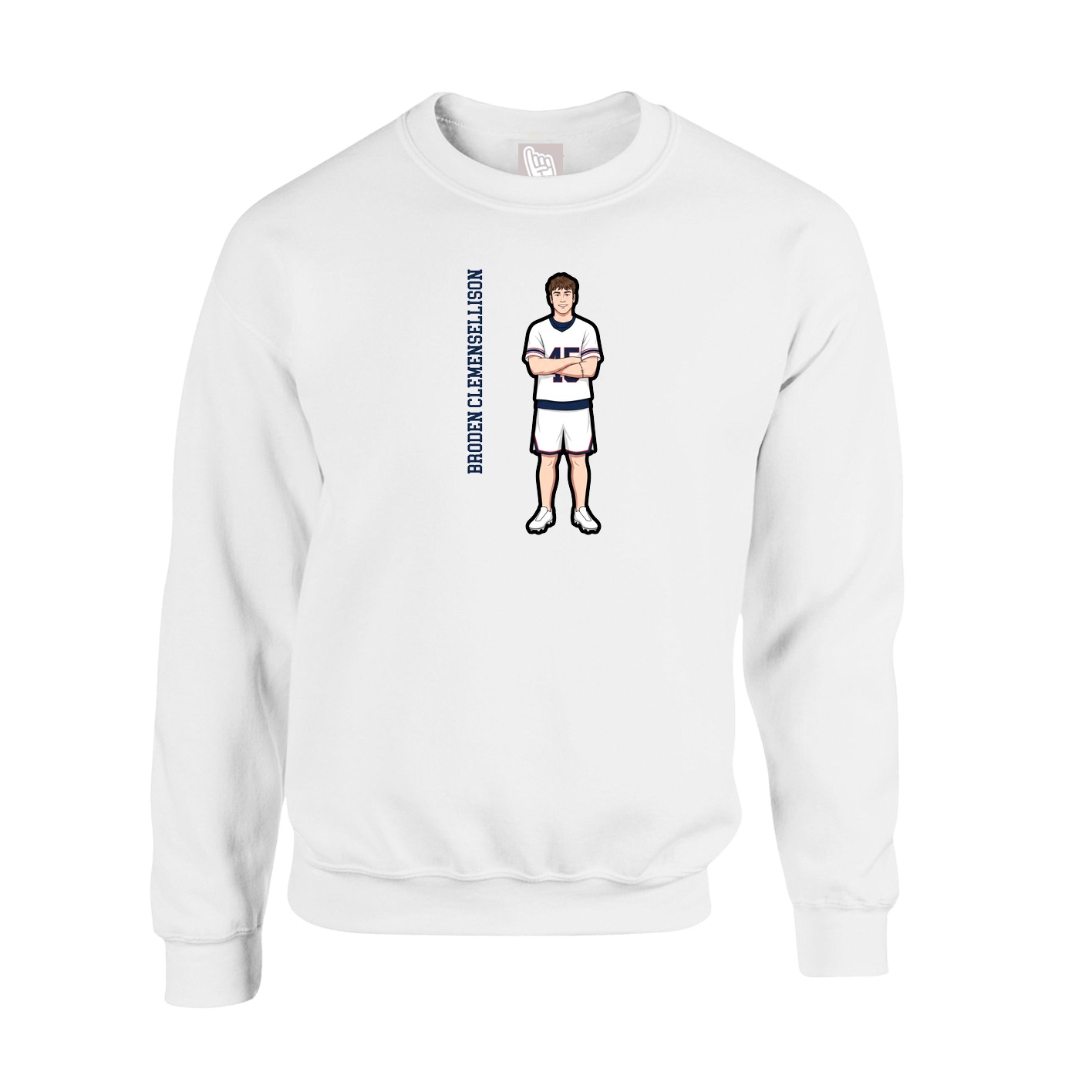 Fleece Crew — Name Vertical in White