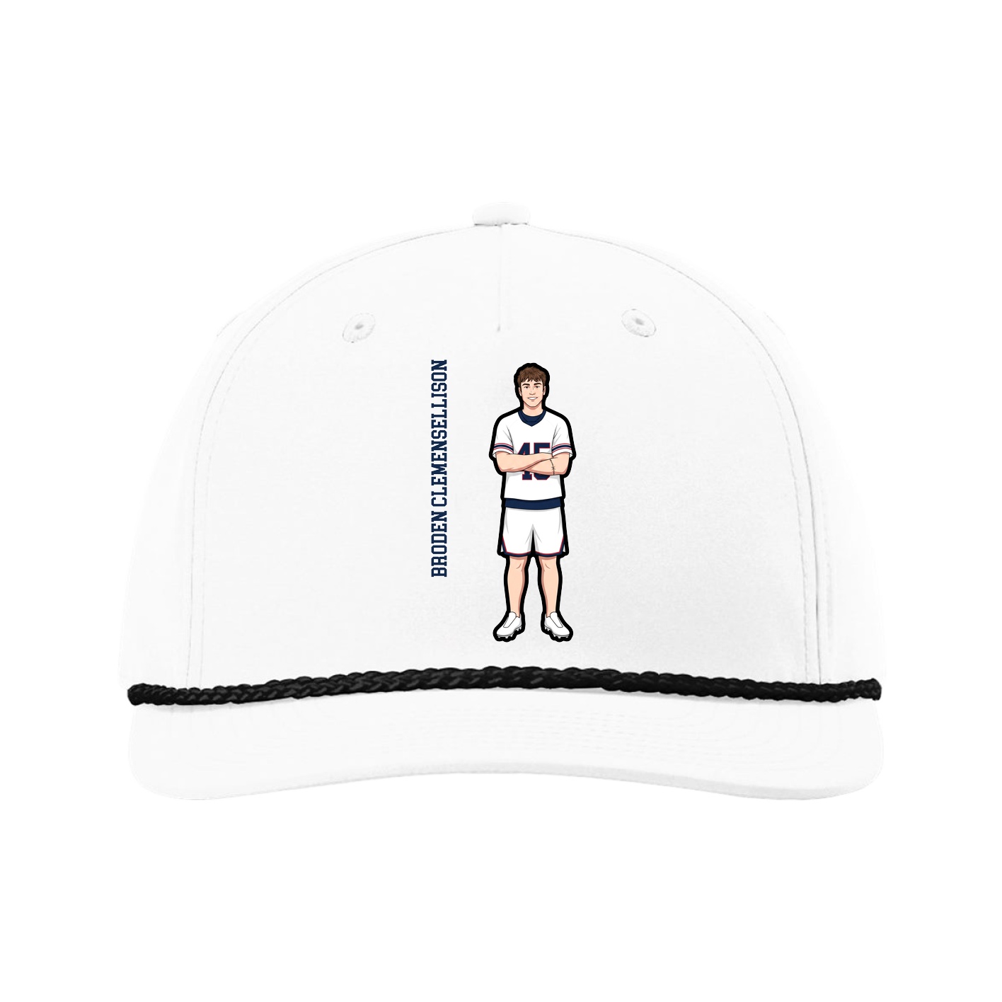 Five-Panel Classic Rope Cap — Name Vertical in White